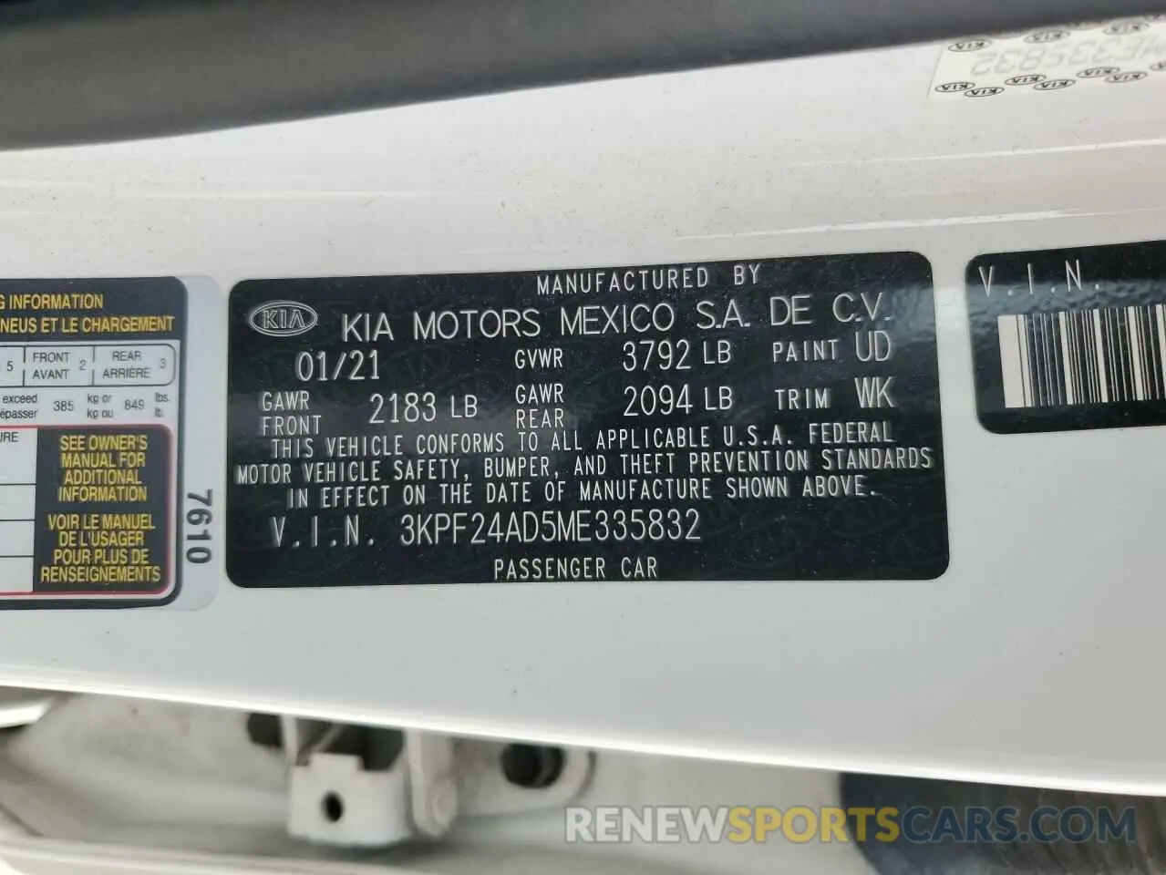 12 fotografías del automóvil dañado 3KPF24AD5ME335832 KIA FORTE 2021