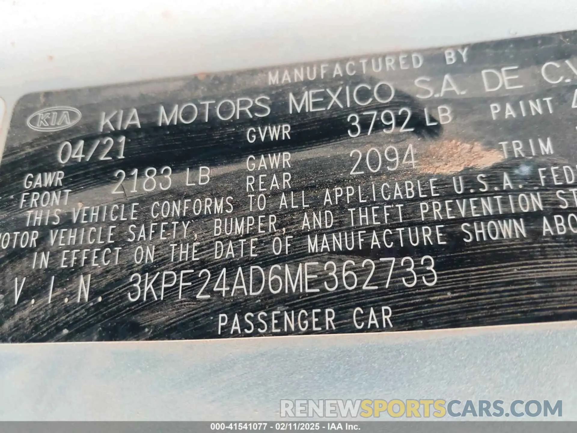 9 fotografías del automóvil dañado 3KPF24AD6ME362733 KIA FORTE 2021