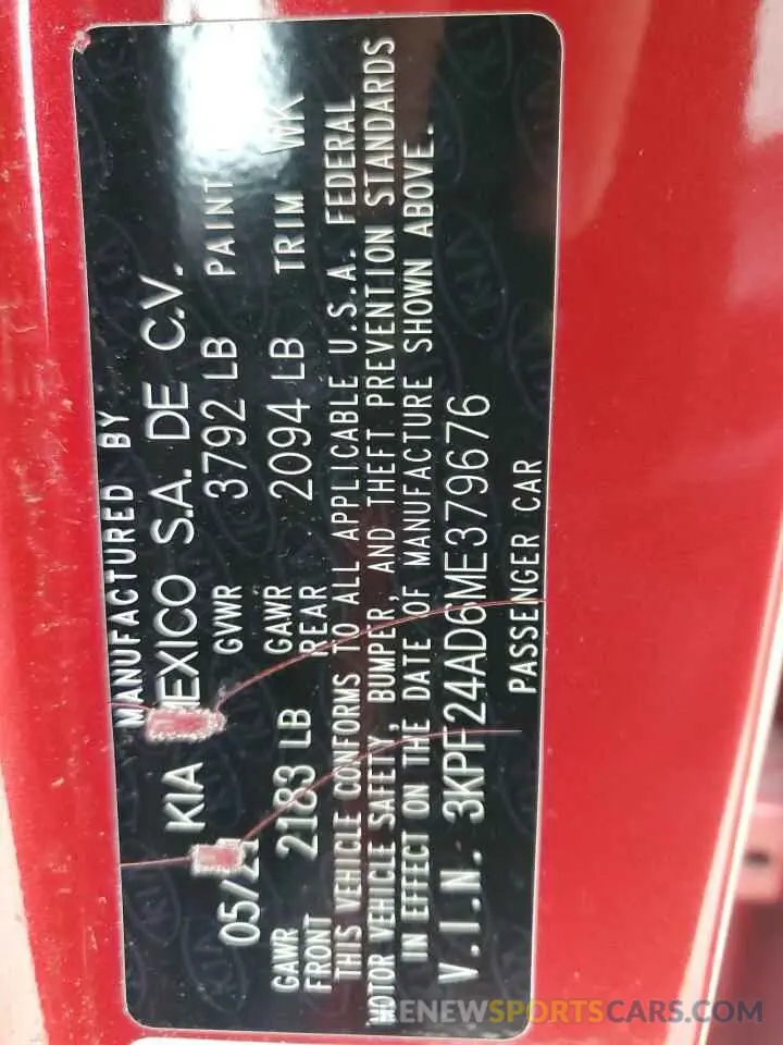 15 fotografías del automóvil dañado 3KPF24AD6ME379676 KIA FORTE 2021
