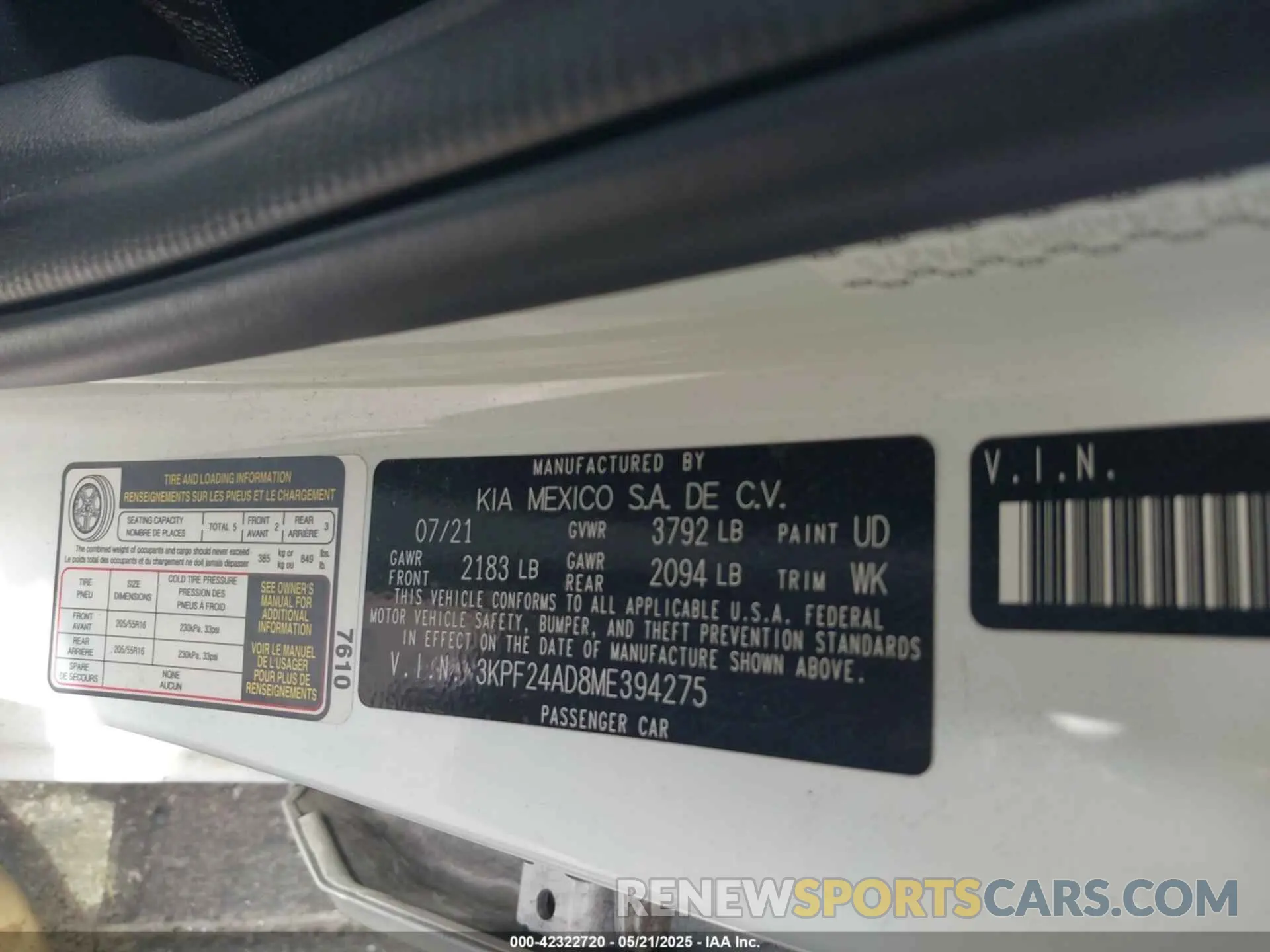 9 fotografías del automóvil dañado 3KPF24AD8ME394275 KIA FORTE 2021
