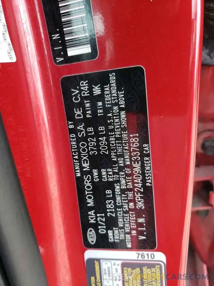 15 fotografías del automóvil dañado 3KPF24AD9ME337681 KIA FORTE 2021