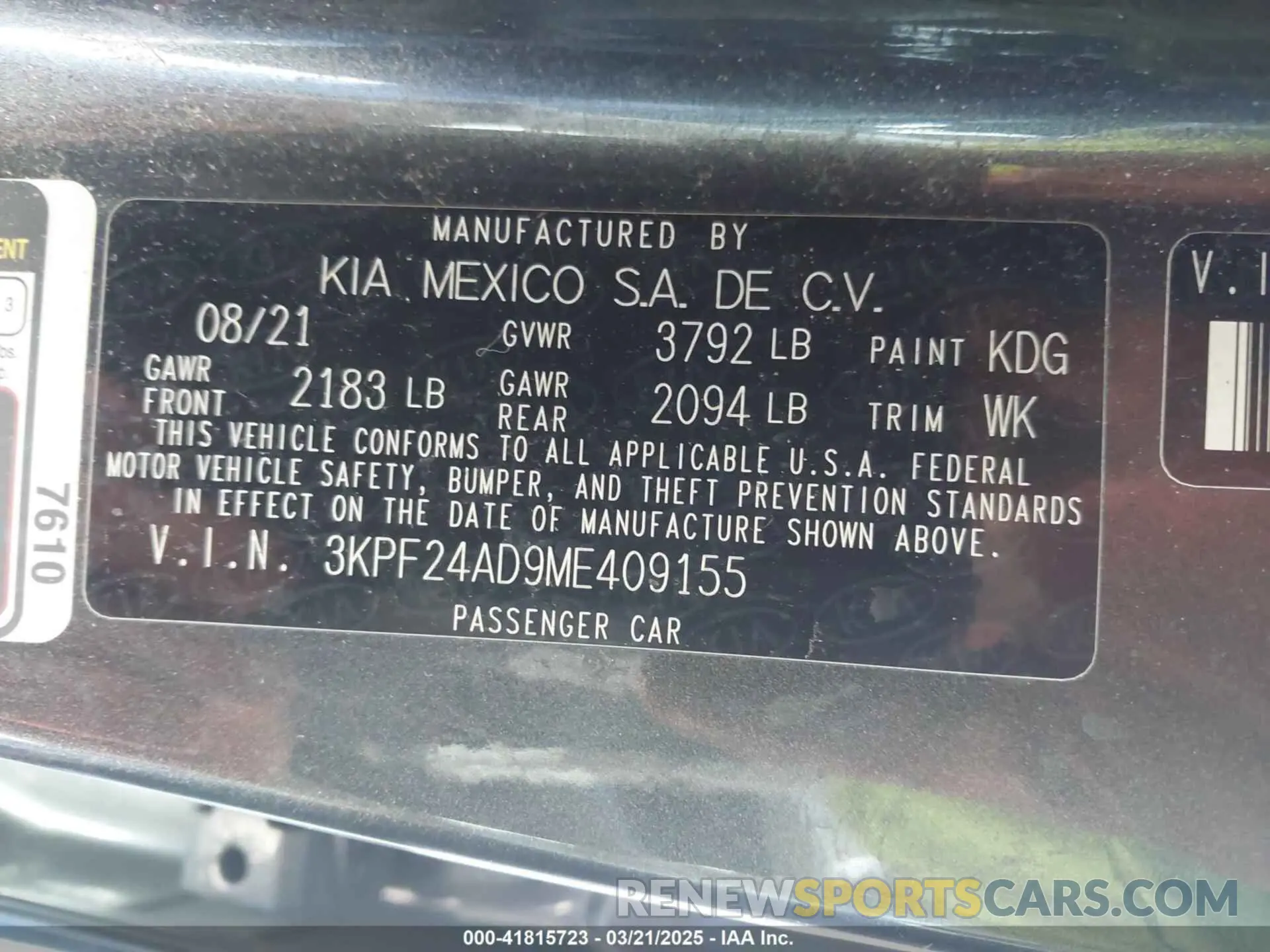 9 fotografías del automóvil dañado 3KPF24AD9ME409155 KIA FORTE 2021