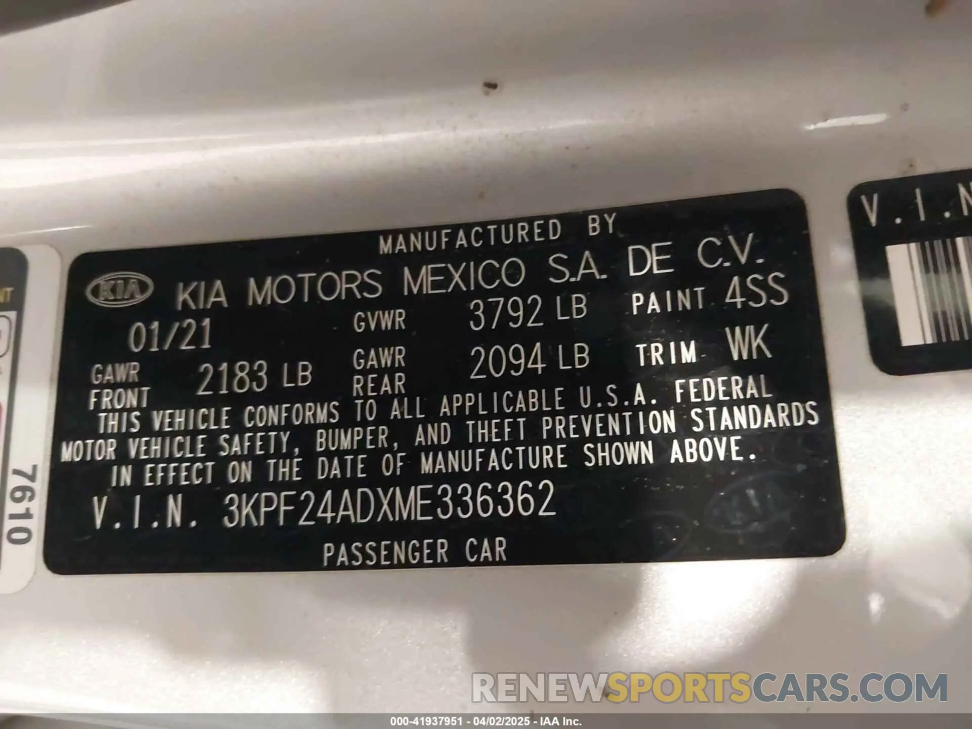 9 fotografías del automóvil dañado 3KPF24ADXME336362 KIA FORTE 2021