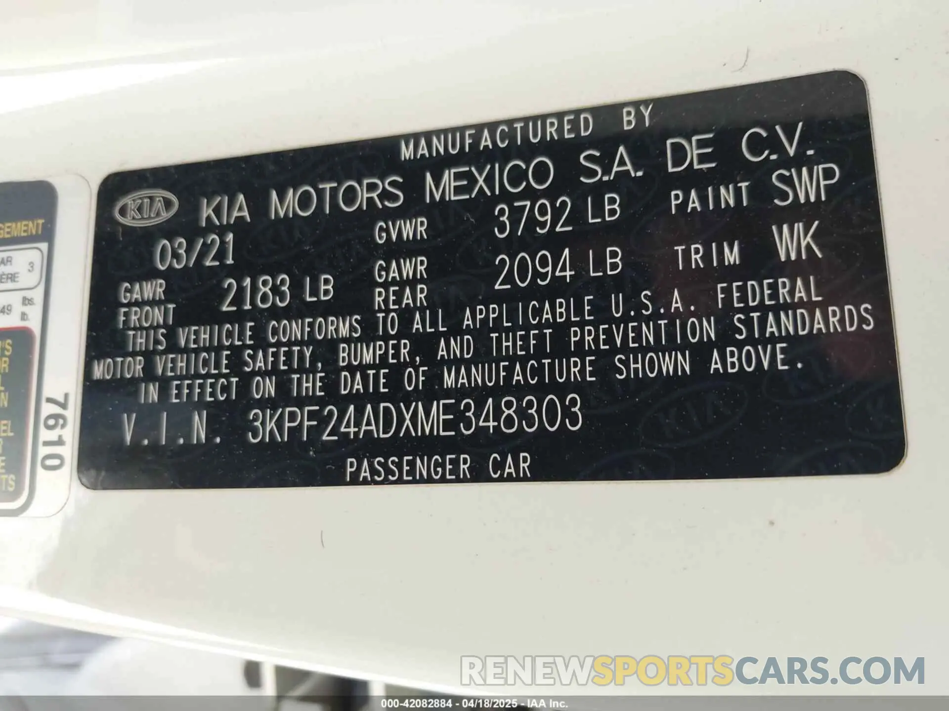9 fotografías del automóvil dañado 3KPF24ADXME348303 KIA FORTE 2021