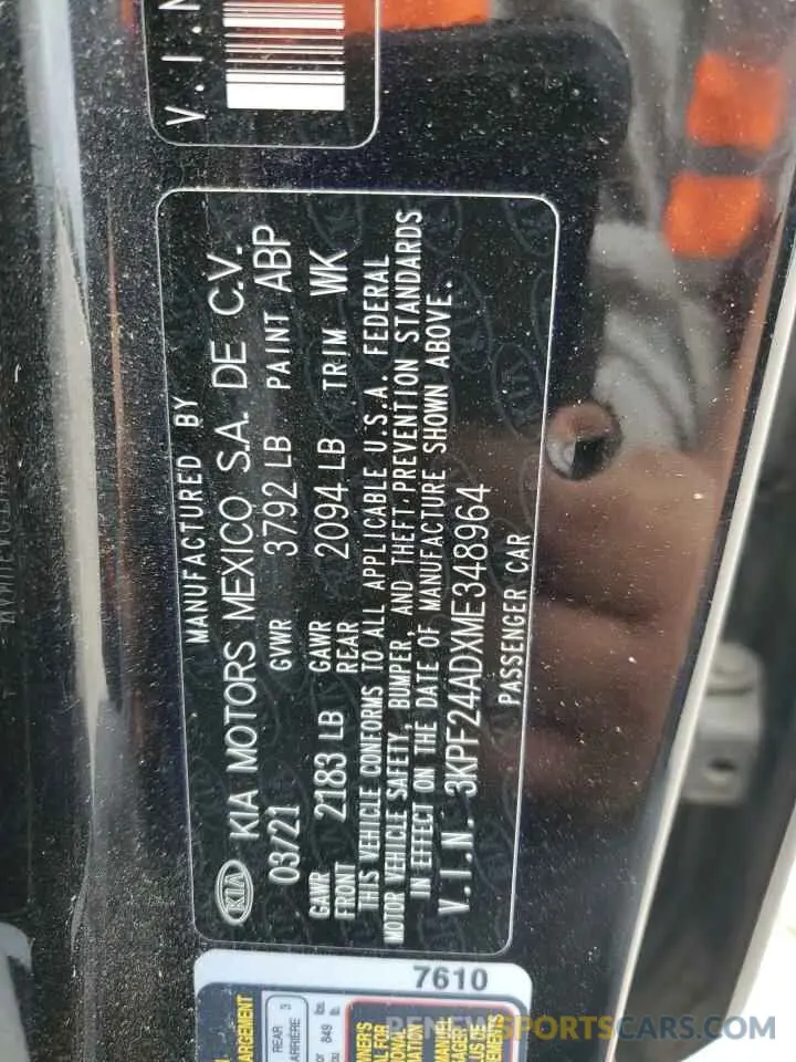 14 fotografías del automóvil dañado 3KPF24ADXME348964 KIA FORTE 2021