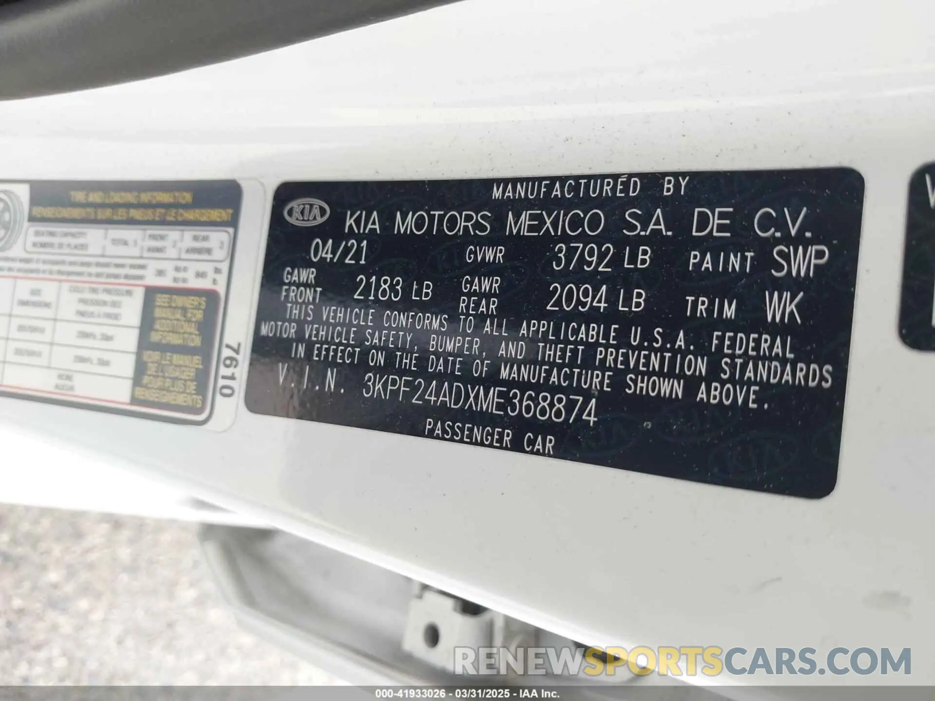 9 fotografías del automóvil dañado 3KPF24ADXME368874 KIA FORTE 2021