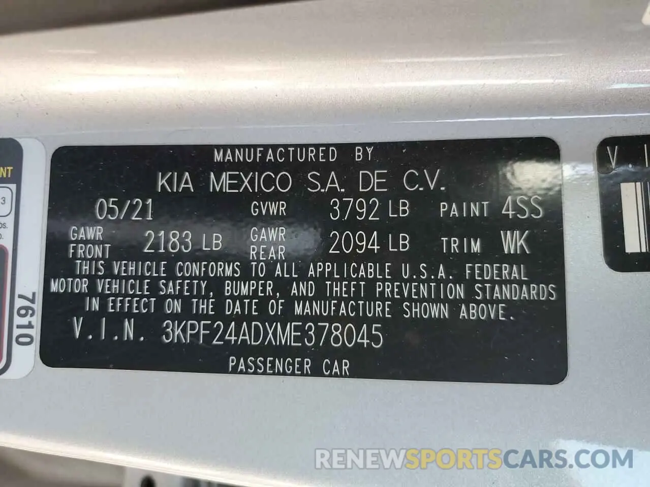 12 fotografías del automóvil dañado 3KPF24ADXME378045 KIA FORTE 2021