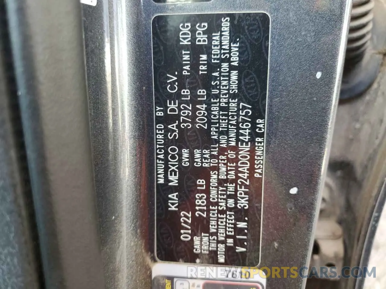 12 fotografías del automóvil dañado 3KPF24AD0NE446757 KIA FORTE 2022