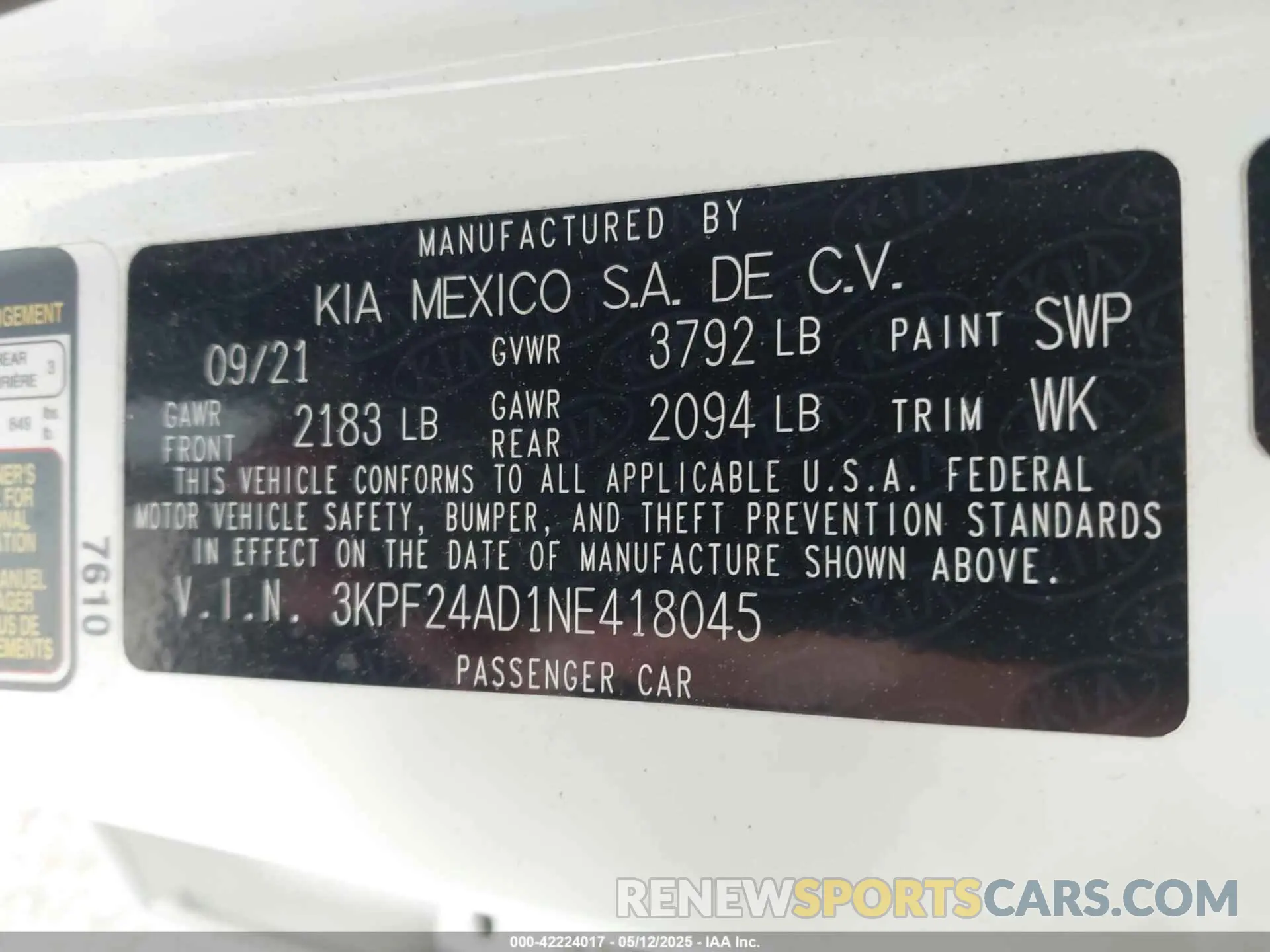 9 fotografías del automóvil dañado 3KPF24AD1NE418045 KIA FORTE 2022