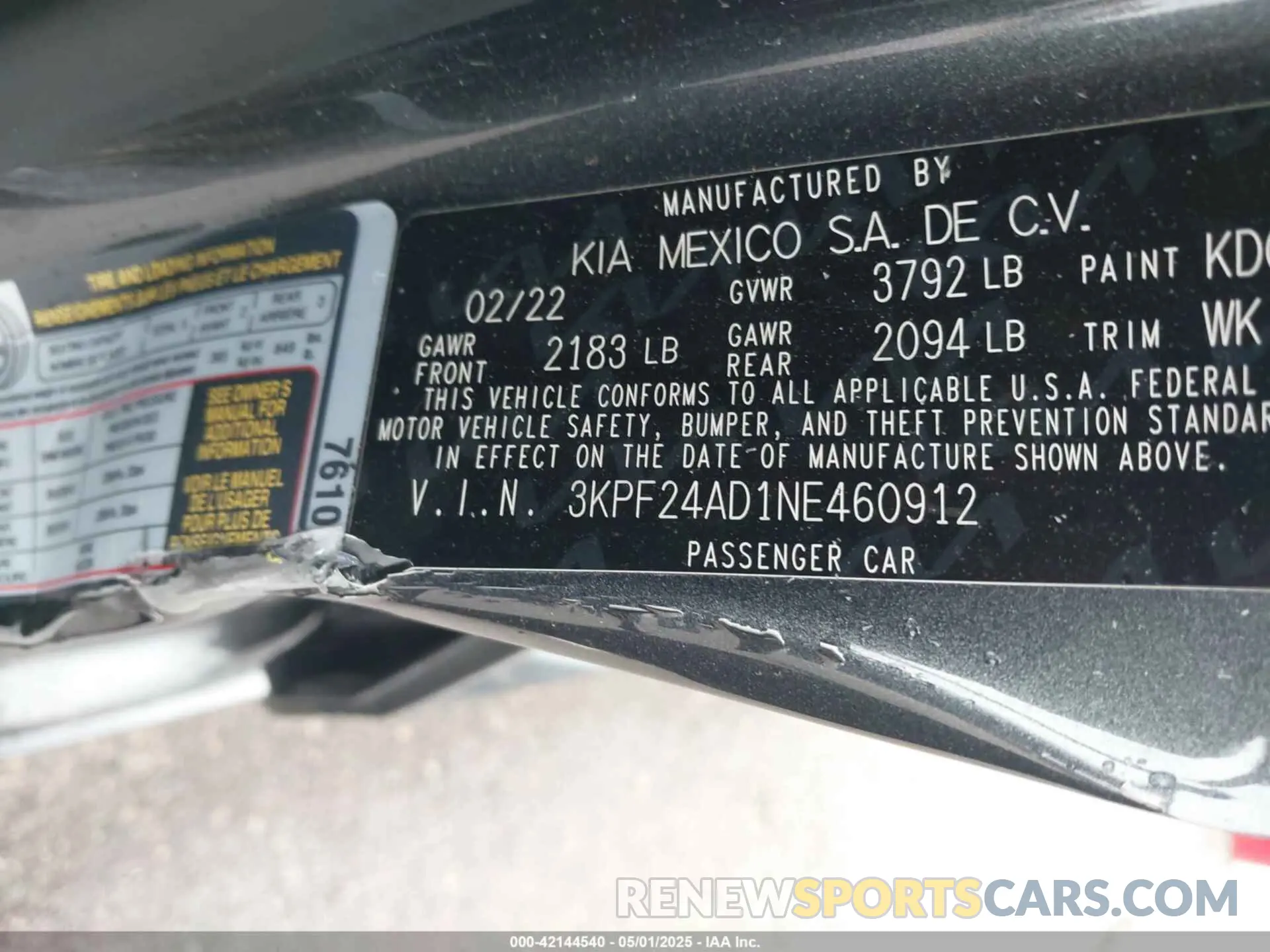 9 fotografías del automóvil dañado 3KPF24AD1NE460912 KIA FORTE 2022