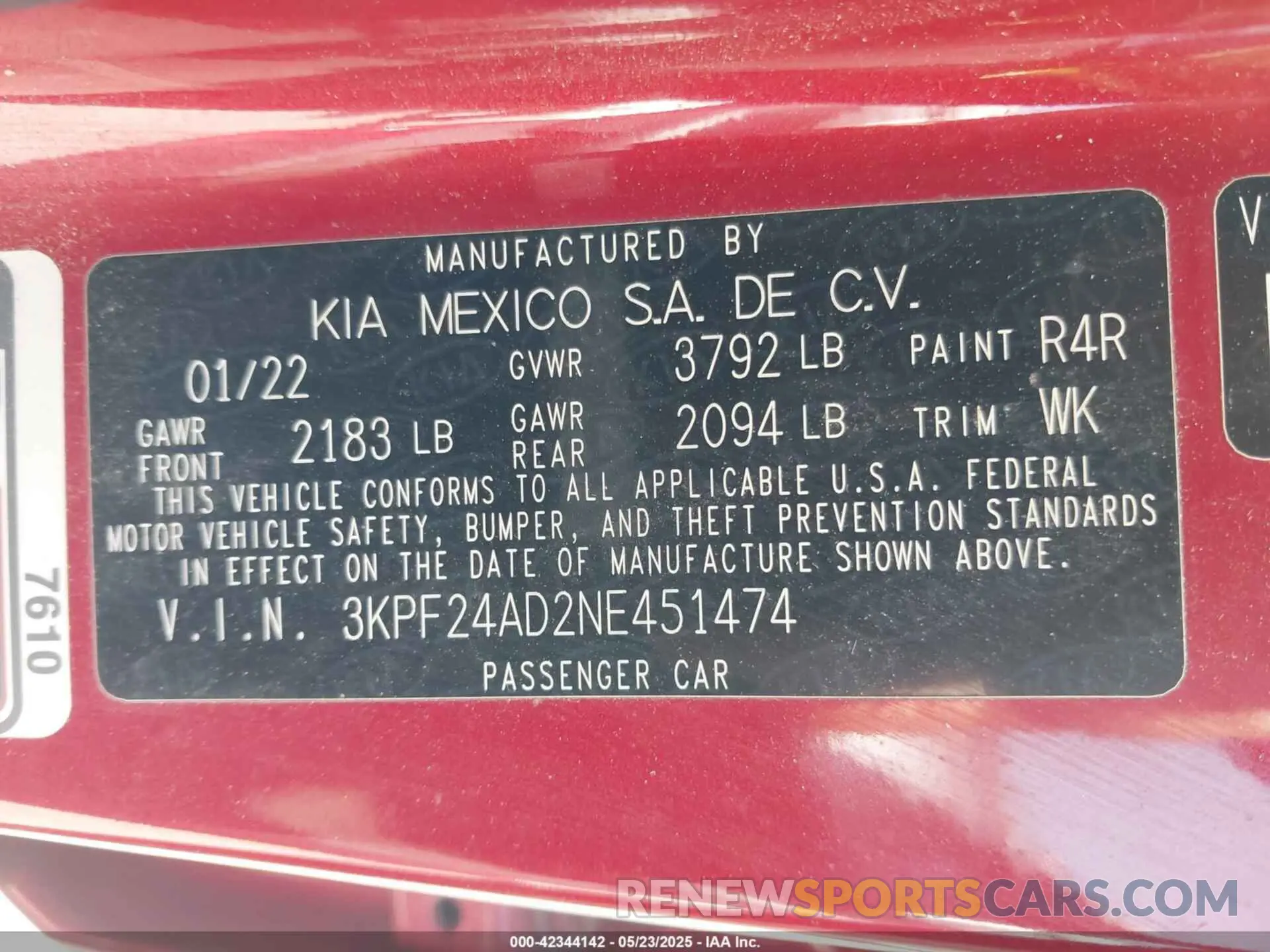 9 fotografías del automóvil dañado 3KPF24AD2NE451474 KIA FORTE 2022
