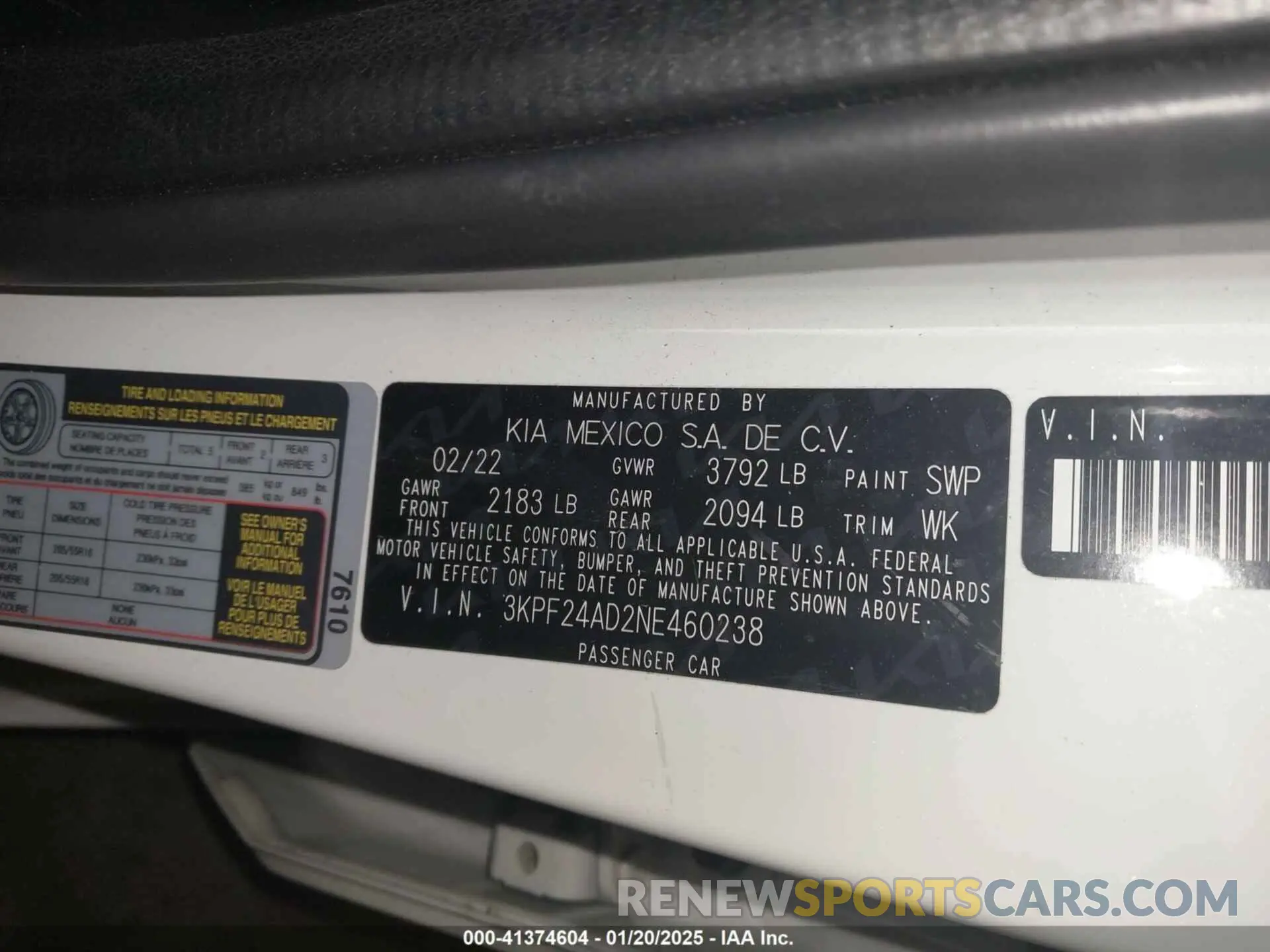 9 fotografías del automóvil dañado 3KPF24AD2NE460238 KIA FORTE 2022