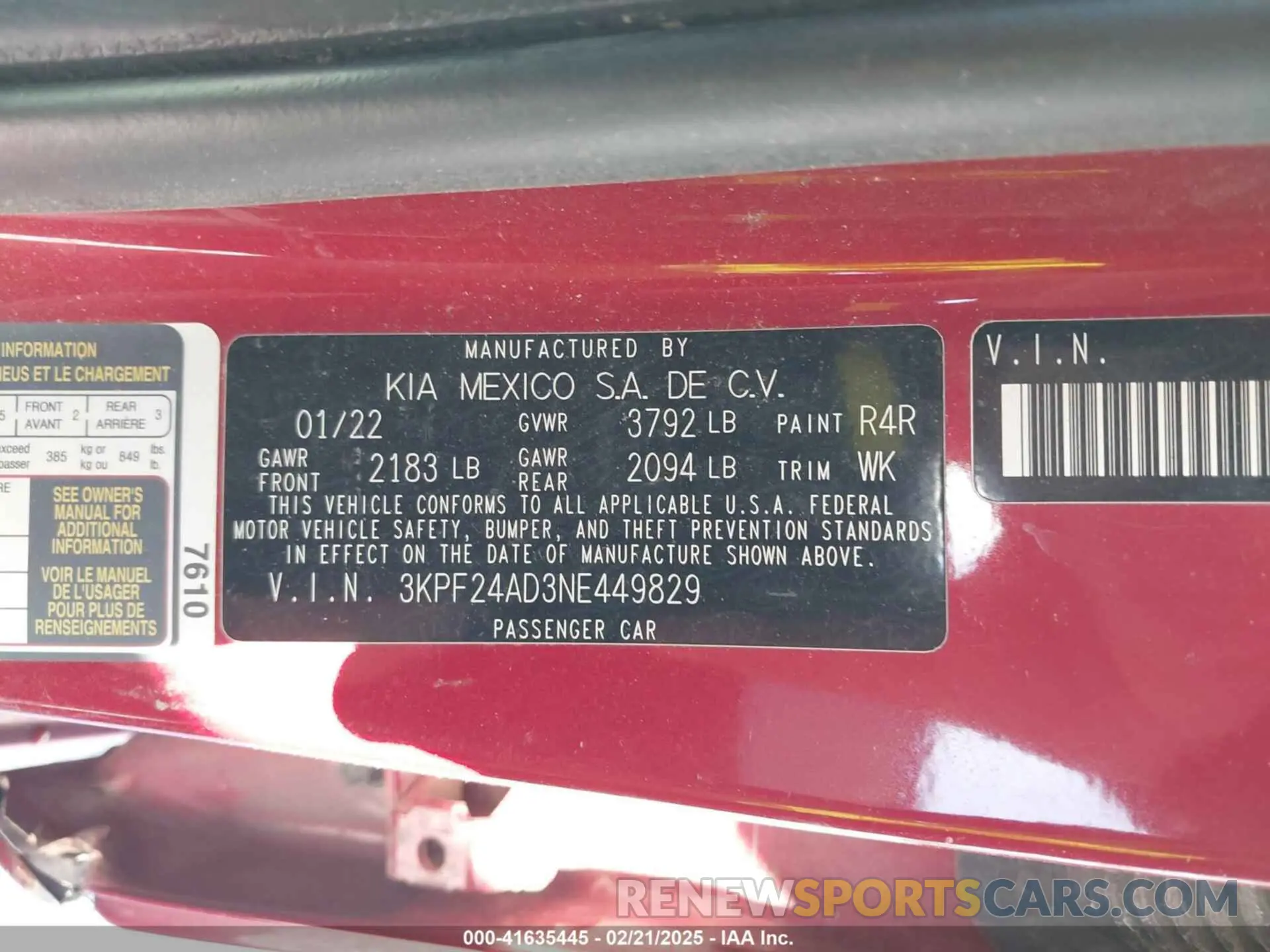 9 fotografías del automóvil dañado 3KPF24AD3NE449829 KIA FORTE 2022