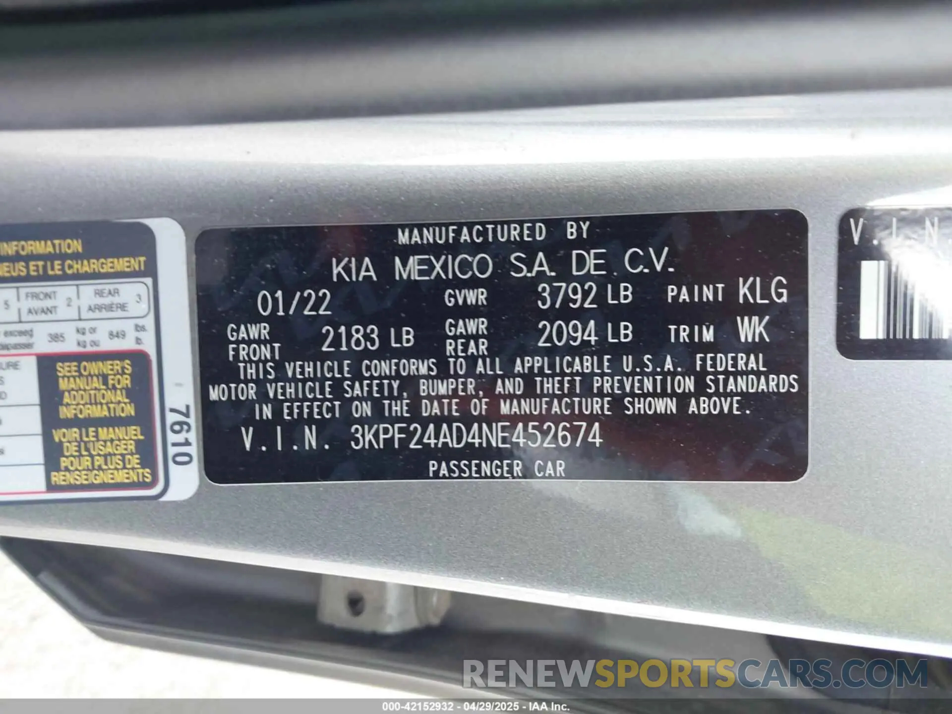 9 fotografías del automóvil dañado 3KPF24AD4NE452674 KIA FORTE 2022