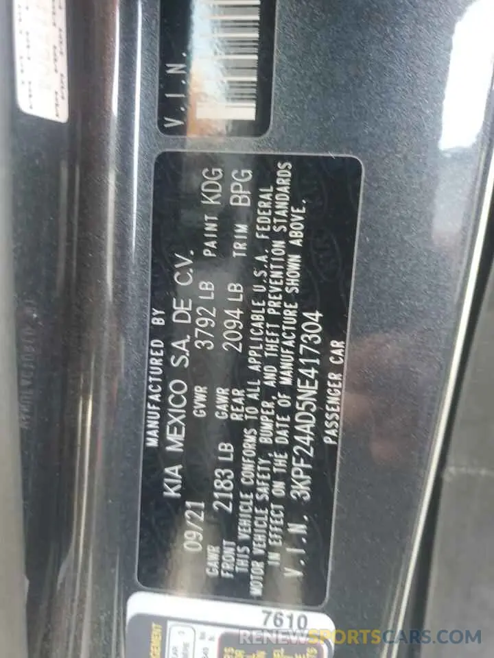 13 fotografías del automóvil dañado 3KPF24AD5NE417304 KIA FORTE 2022