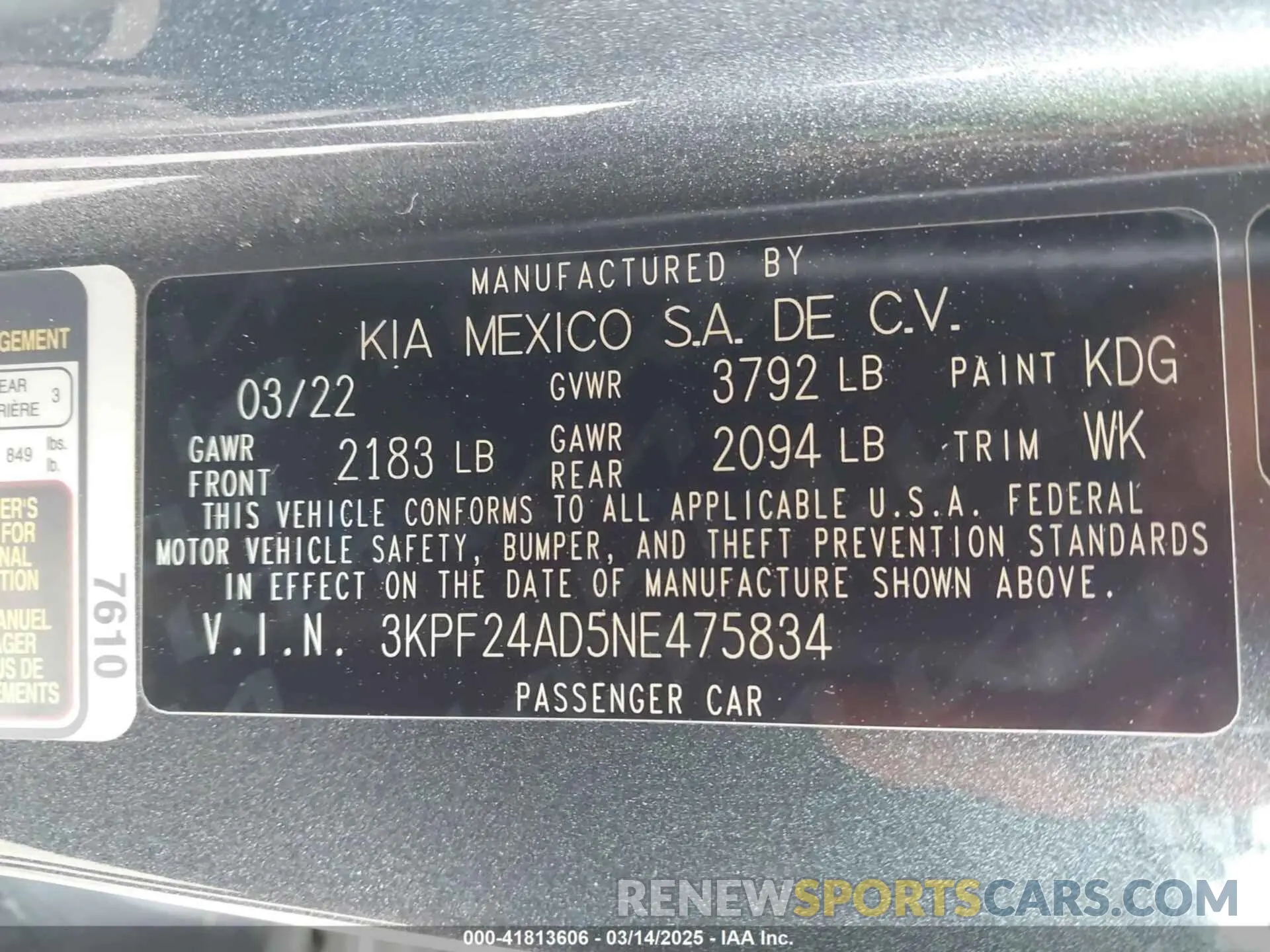 9 fotografías del automóvil dañado 3KPF24AD5NE475834 KIA FORTE 2022