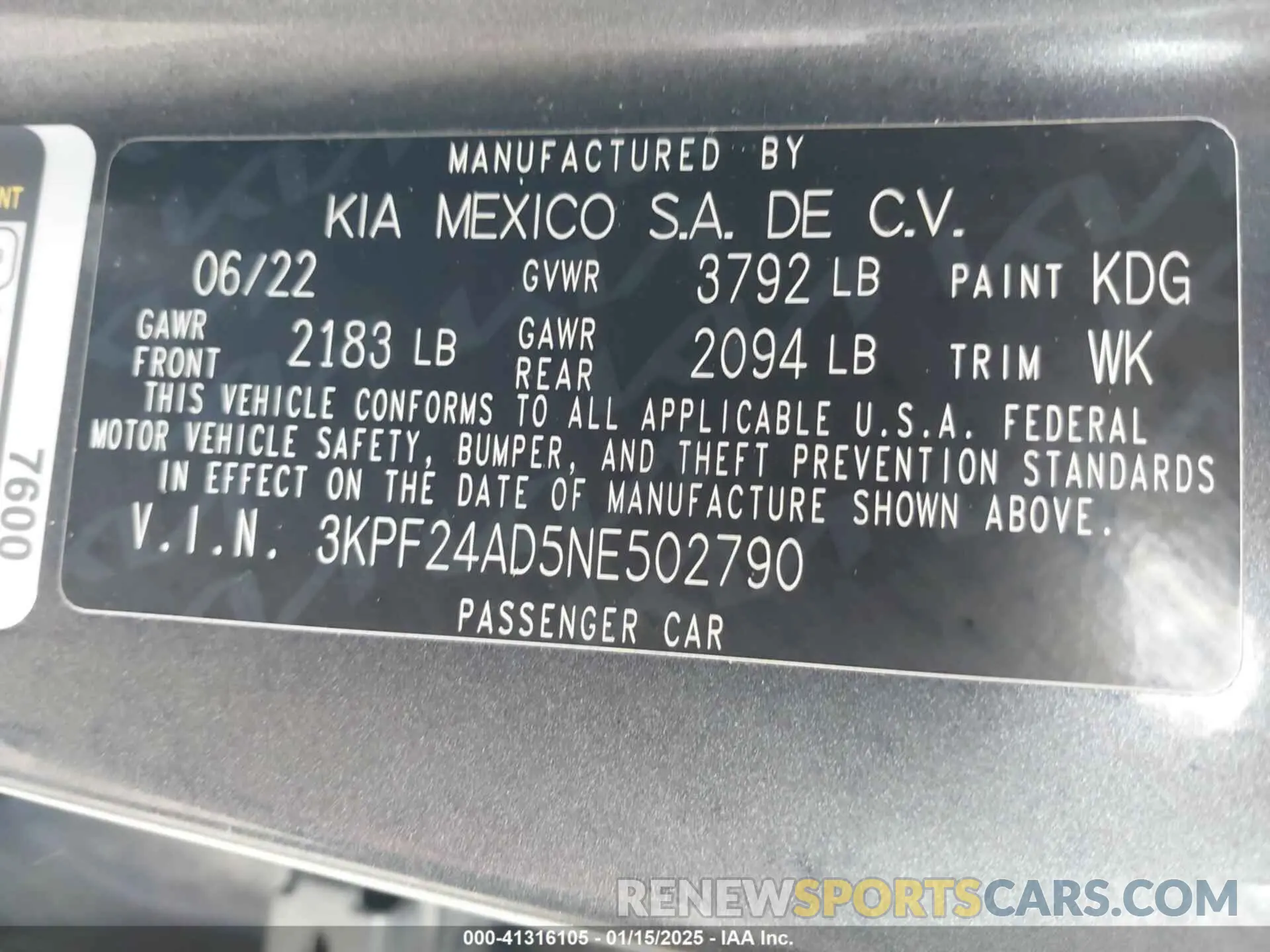 9 fotografías del automóvil dañado 3KPF24AD5NE502790 KIA FORTE 2022