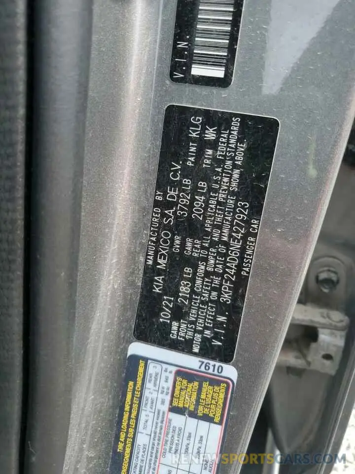 12 fotografías del automóvil dañado 3KPF24AD6NE427923 KIA FORTE 2022