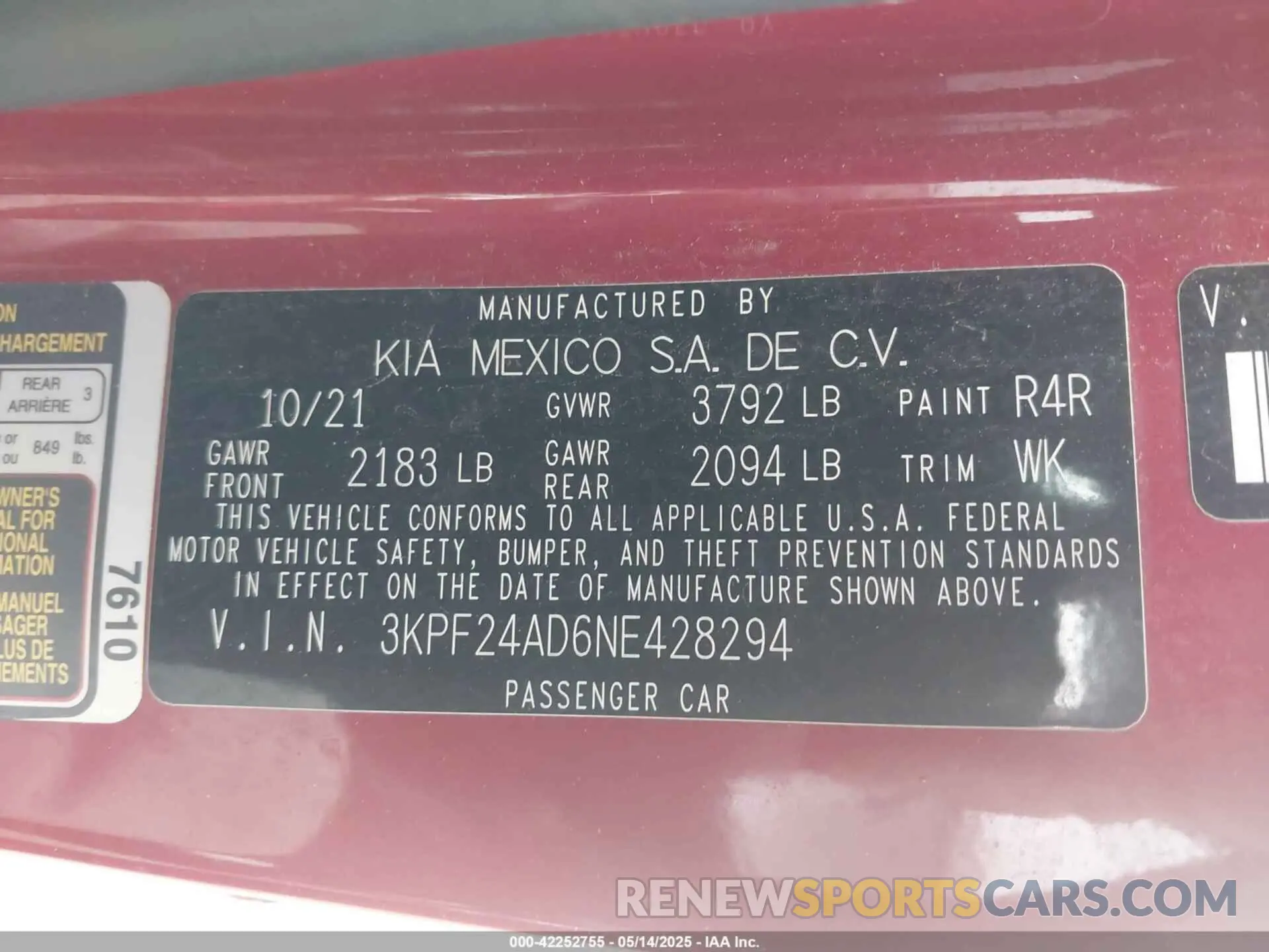 9 fotografías del automóvil dañado 3KPF24AD6NE428294 KIA FORTE 2022