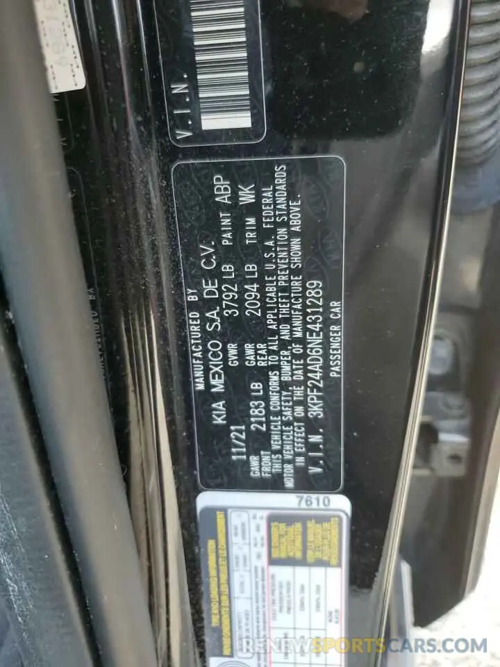 12 fotografías del automóvil dañado 3KPF24AD6NE431289 KIA FORTE 2022