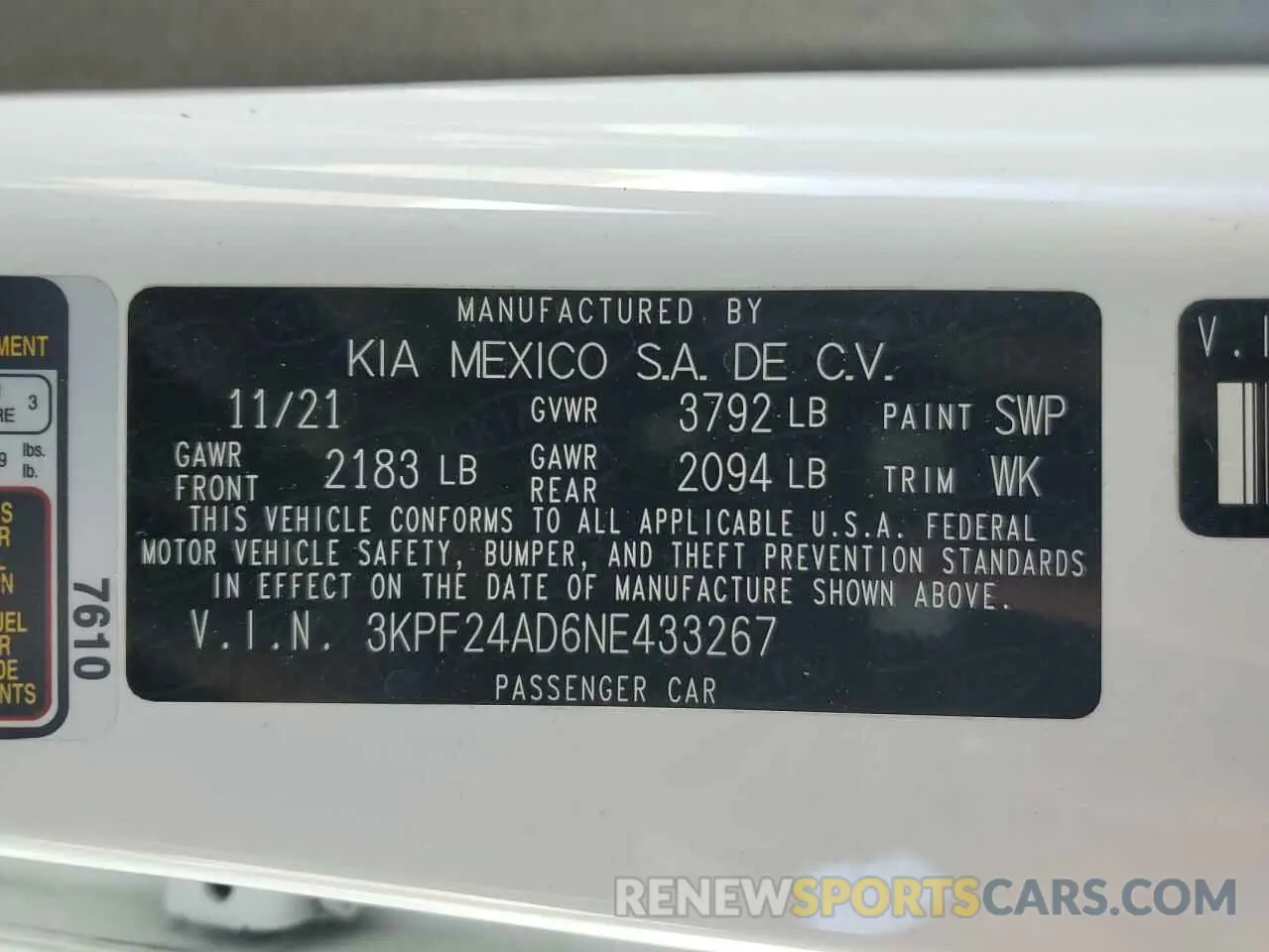 12 fotografías del automóvil dañado 3KPF24AD6NE433267 KIA FORTE 2022