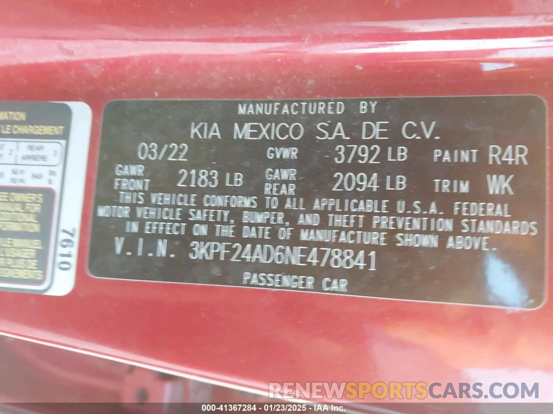 9 fotografías del automóvil dañado 3KPF24AD6NE478841 KIA FORTE 2022