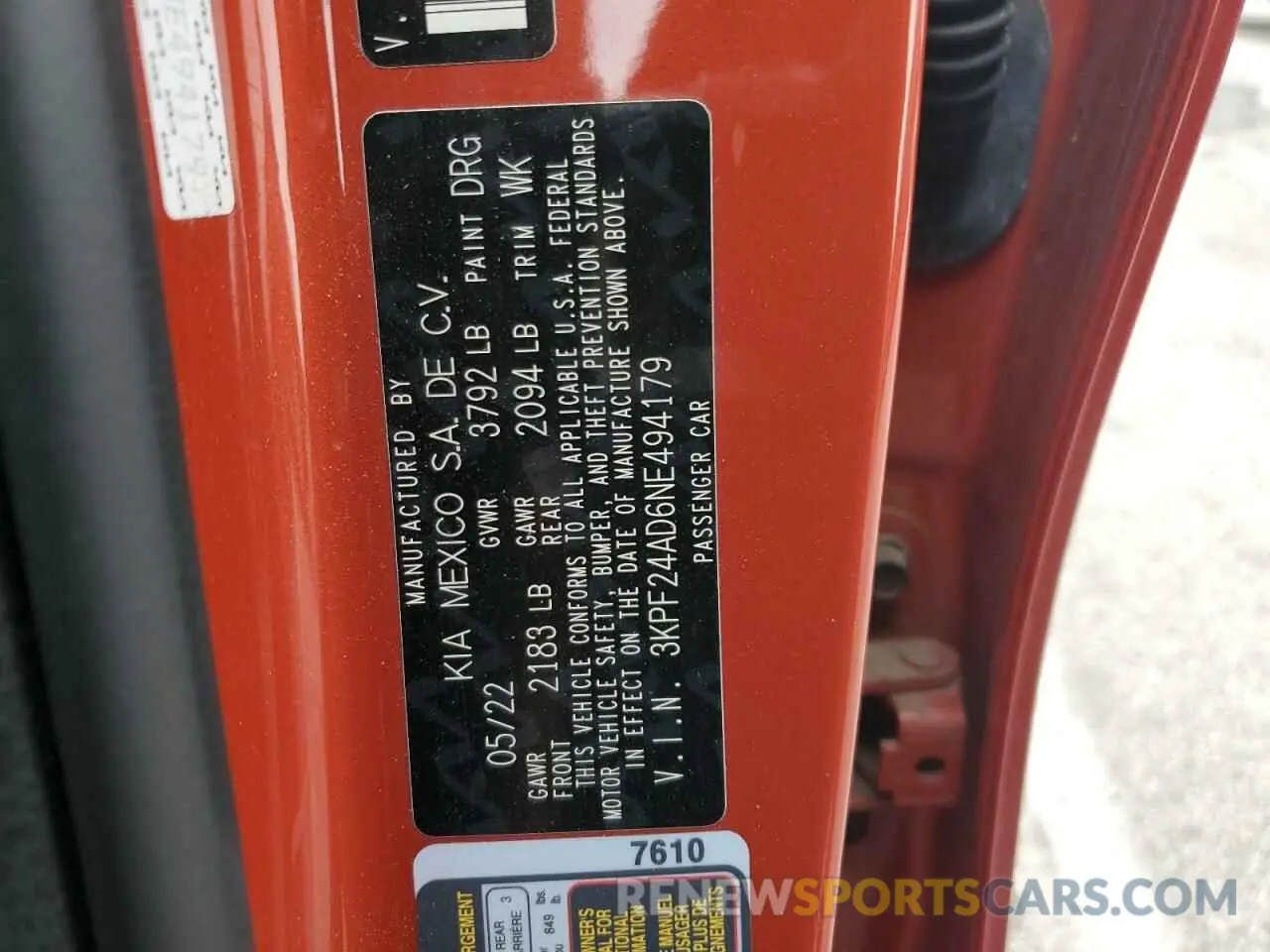15 fotografías del automóvil dañado 3KPF24AD6NE494179 KIA FORTE 2022