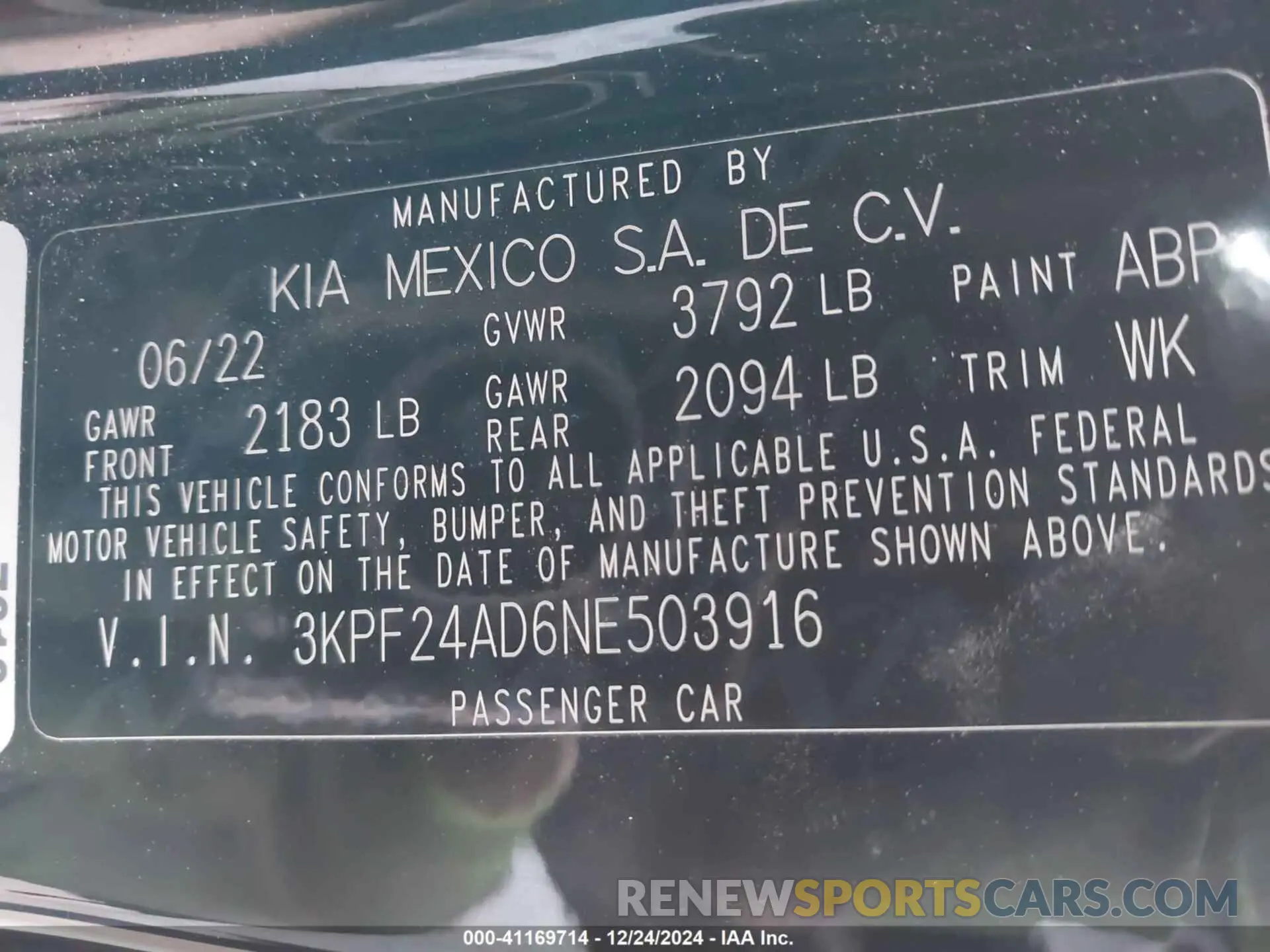 9 fotografías del automóvil dañado 3KPF24AD6NE503916 KIA FORTE 2022