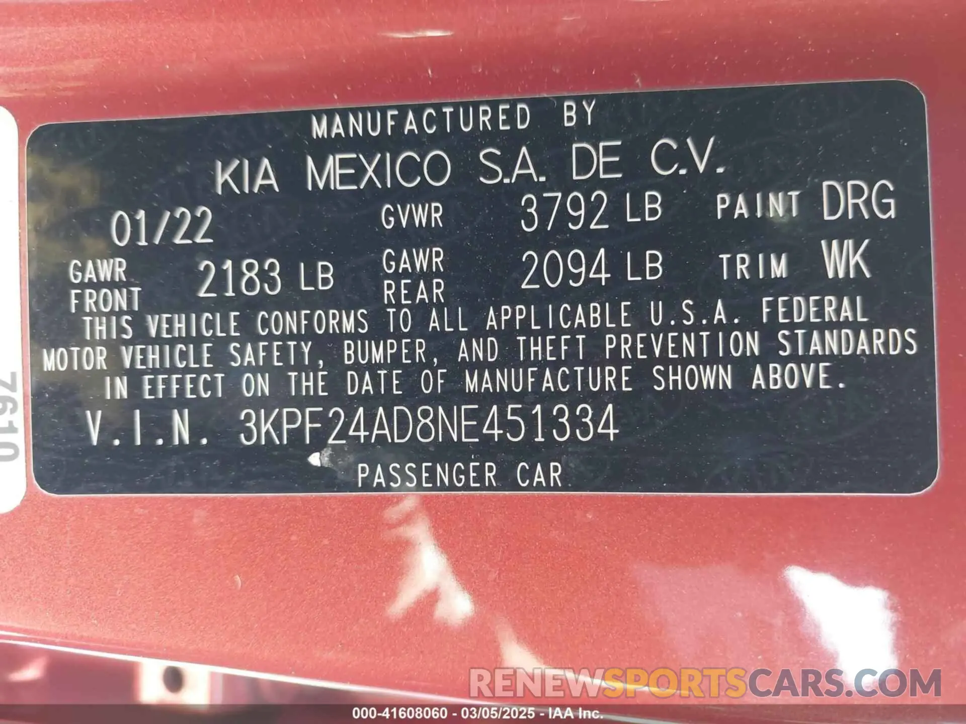 9 fotografías del automóvil dañado 3KPF24AD8NE451334 KIA FORTE 2022