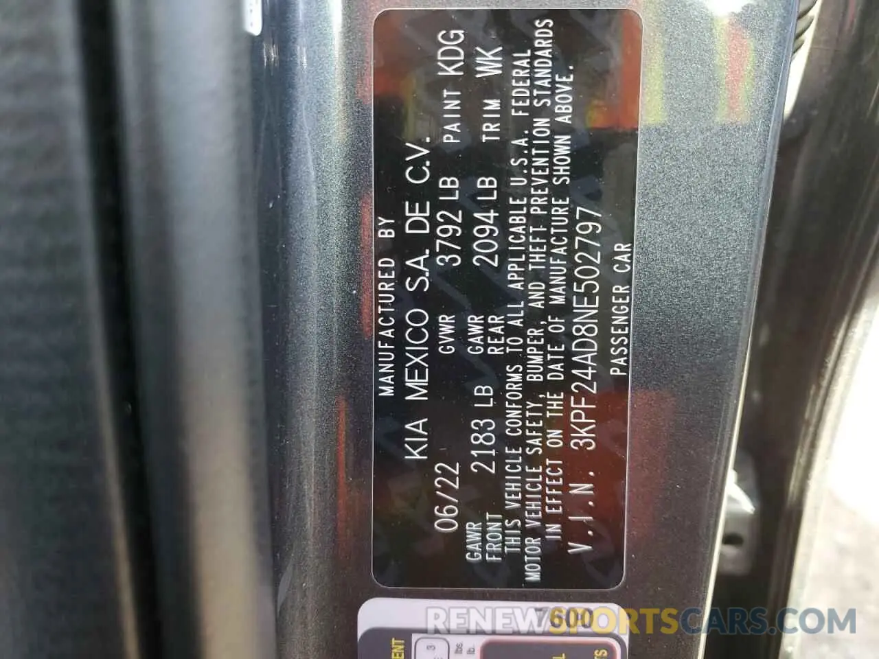 12 fotografías del automóvil dañado 3KPF24AD8NE502797 KIA FORTE 2022