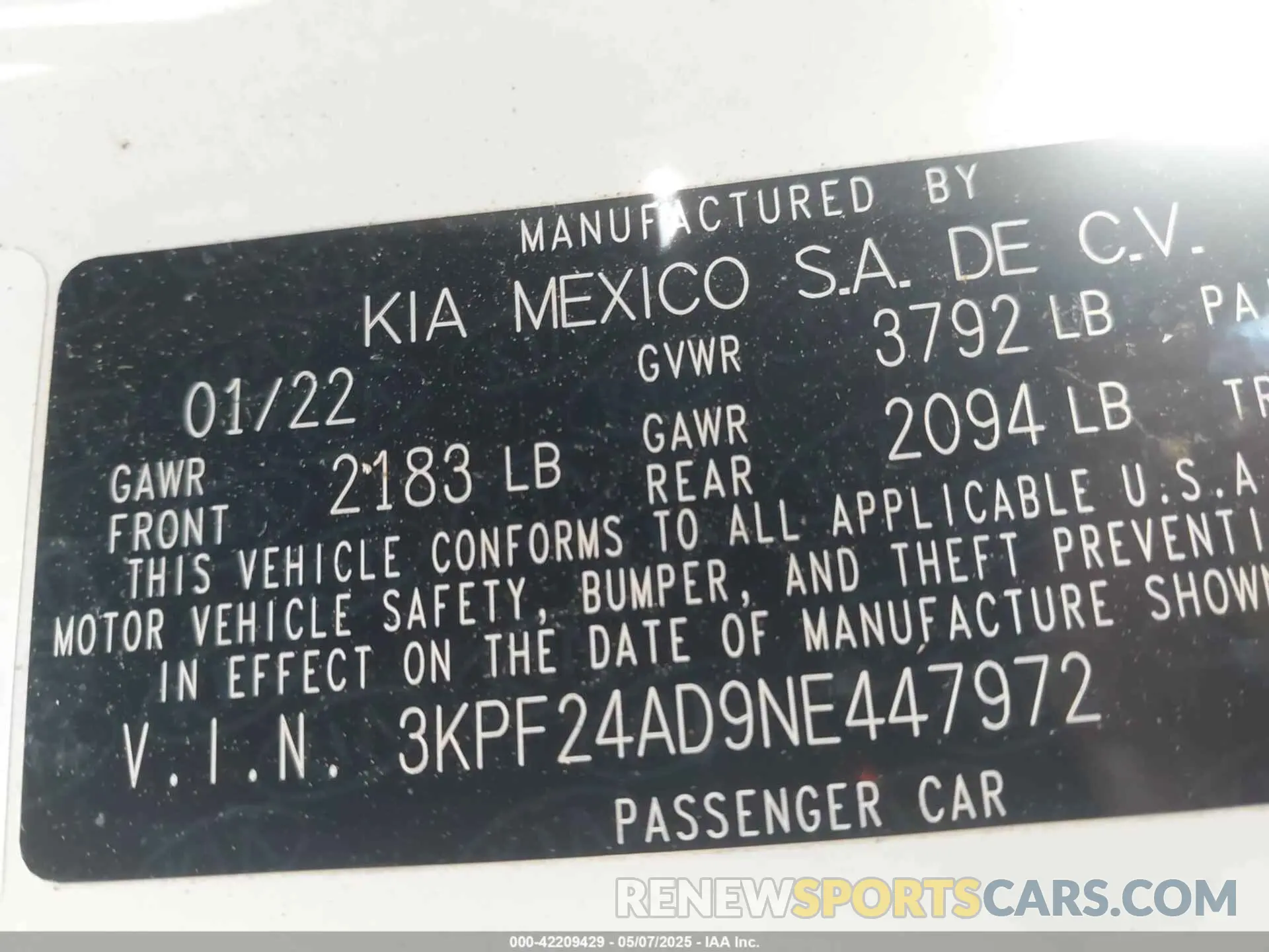 9 fotografías del automóvil dañado 3KPF24AD9NE447972 KIA FORTE 2022