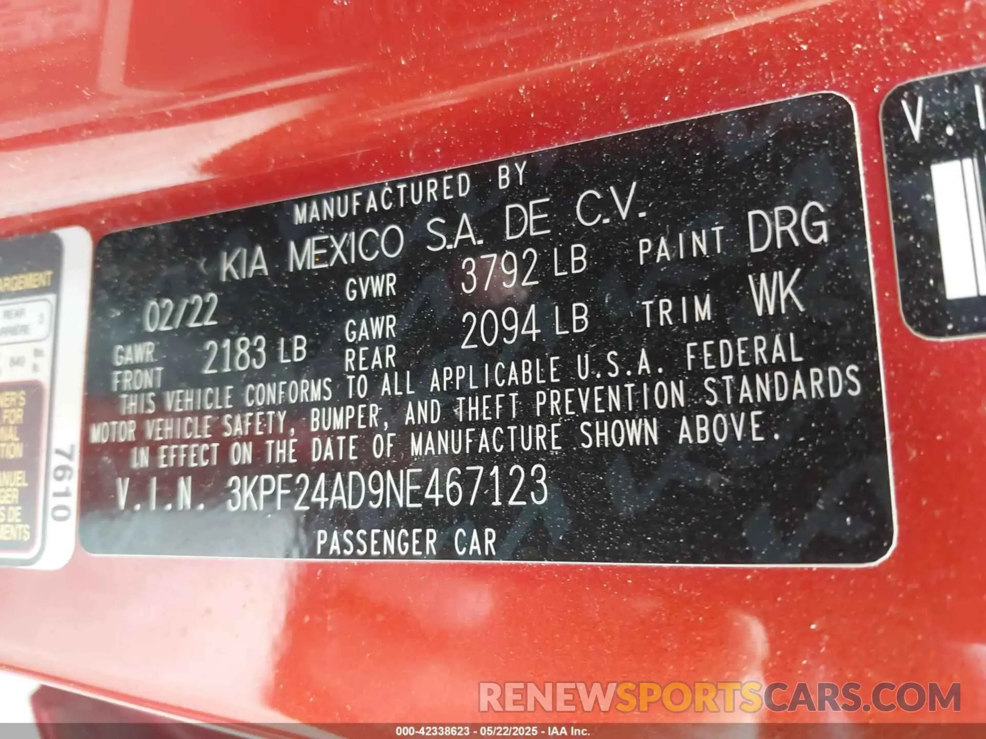 9 fotografías del automóvil dañado 3KPF24AD9NE467123 KIA FORTE 2022