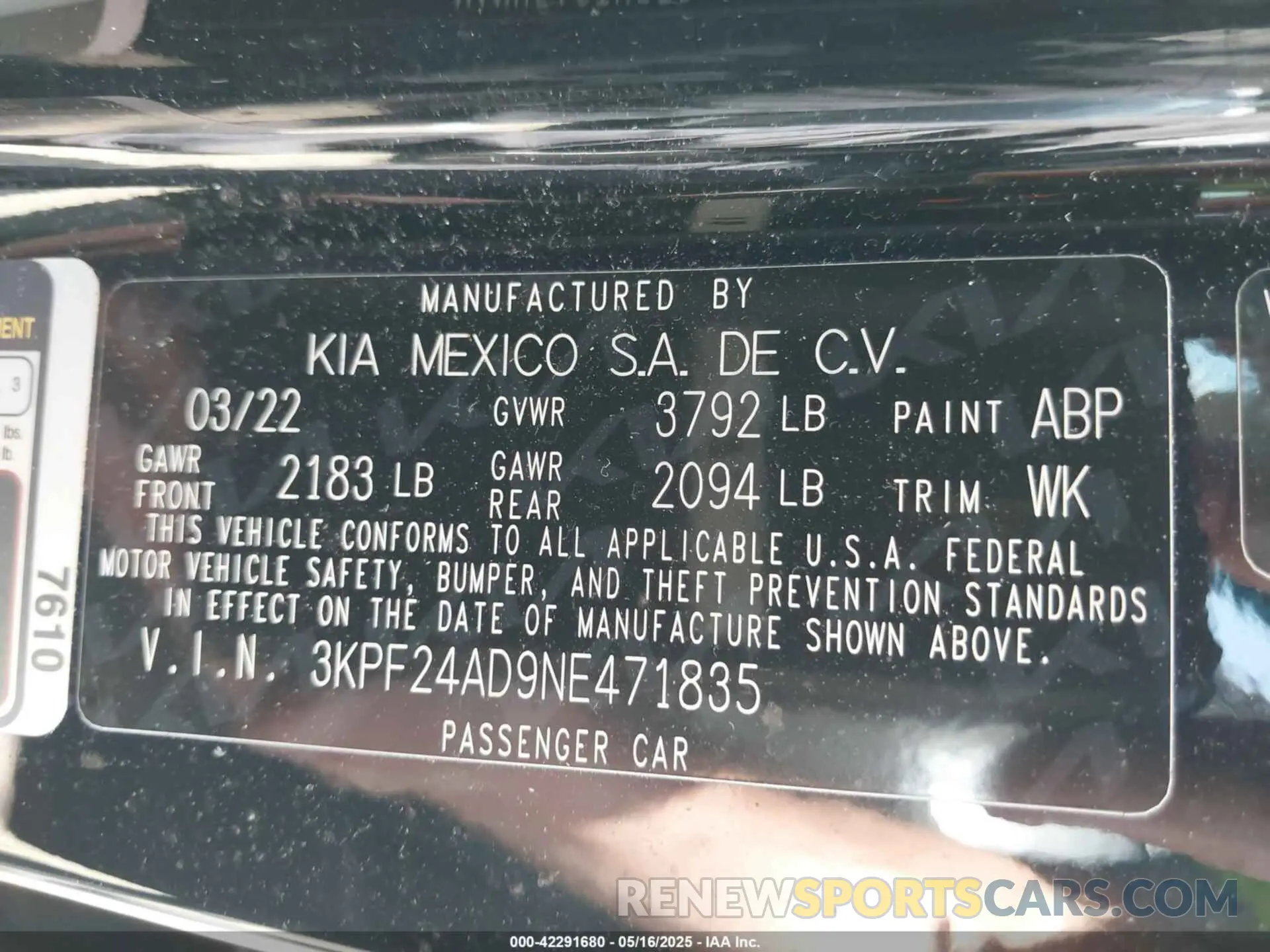 9 fotografías del automóvil dañado 3KPF24AD9NE471835 KIA FORTE 2022