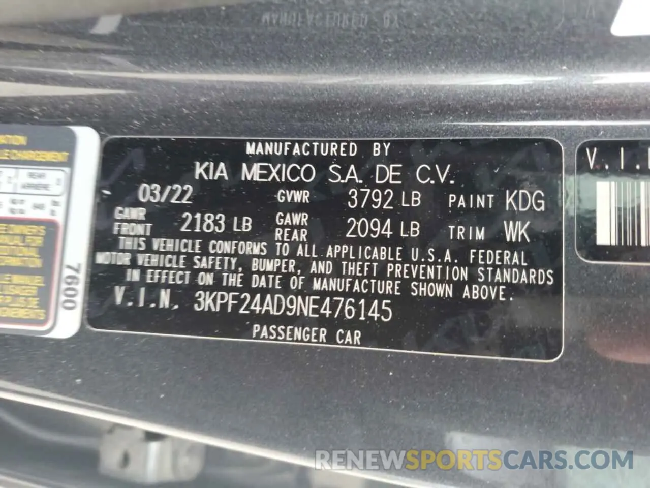 13 fotografías del automóvil dañado 3KPF24AD9NE476145 KIA FORTE 2022