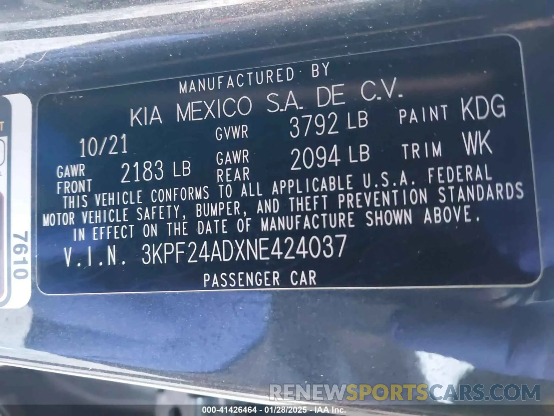 9 fotografías del automóvil dañado 3KPF24ADXNE424037 KIA FORTE 2022