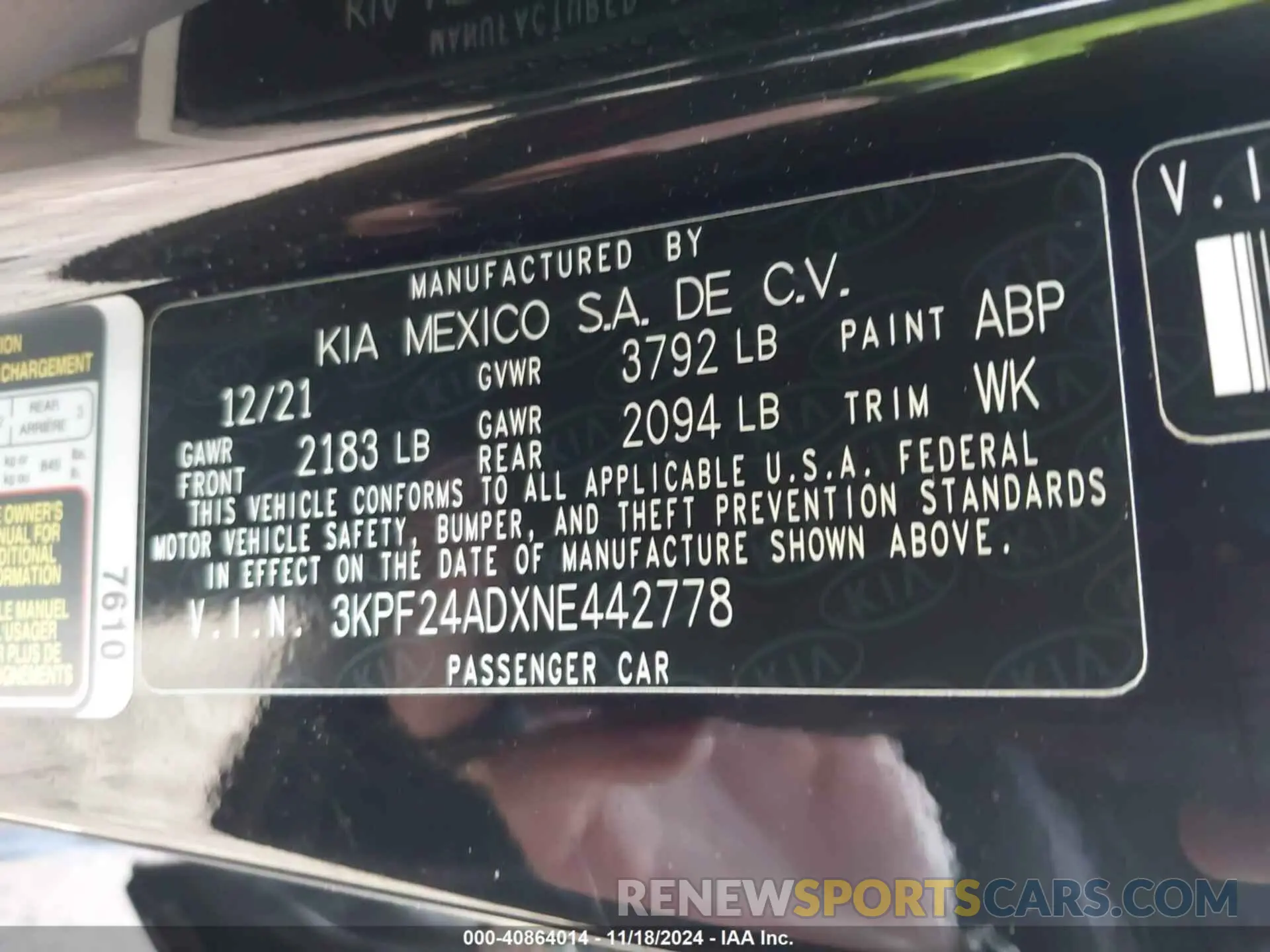 9 fotografías del automóvil dañado 3KPF24ADXNE442778 KIA FORTE 2022