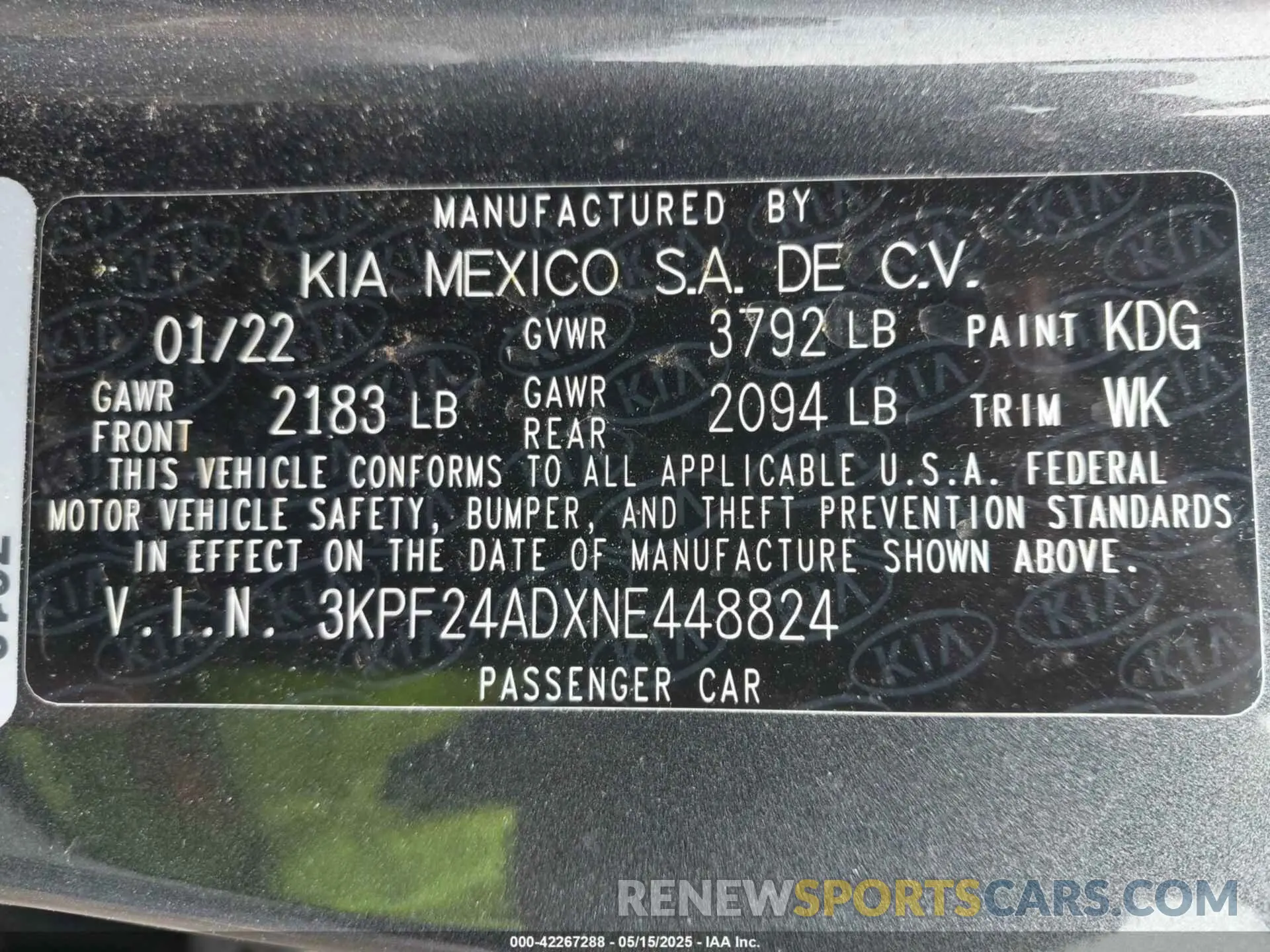 9 fotografías del automóvil dañado 3KPF24ADXNE448824 KIA FORTE 2022