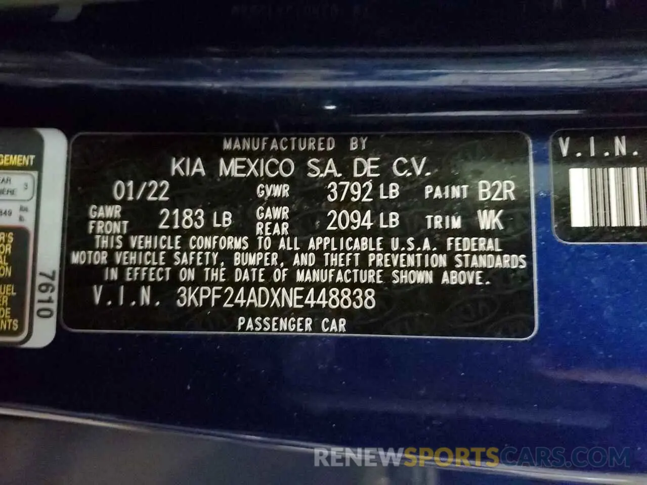 12 fotografías del automóvil dañado 3KPF24ADXNE448838 KIA FORTE 2022