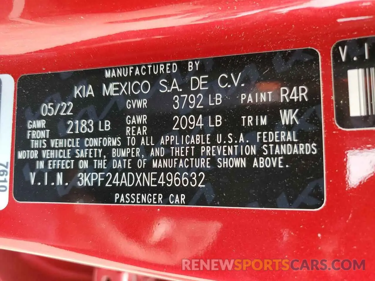 12 fotografías del automóvil dañado 3KPF24ADXNE496632 KIA FORTE 2022