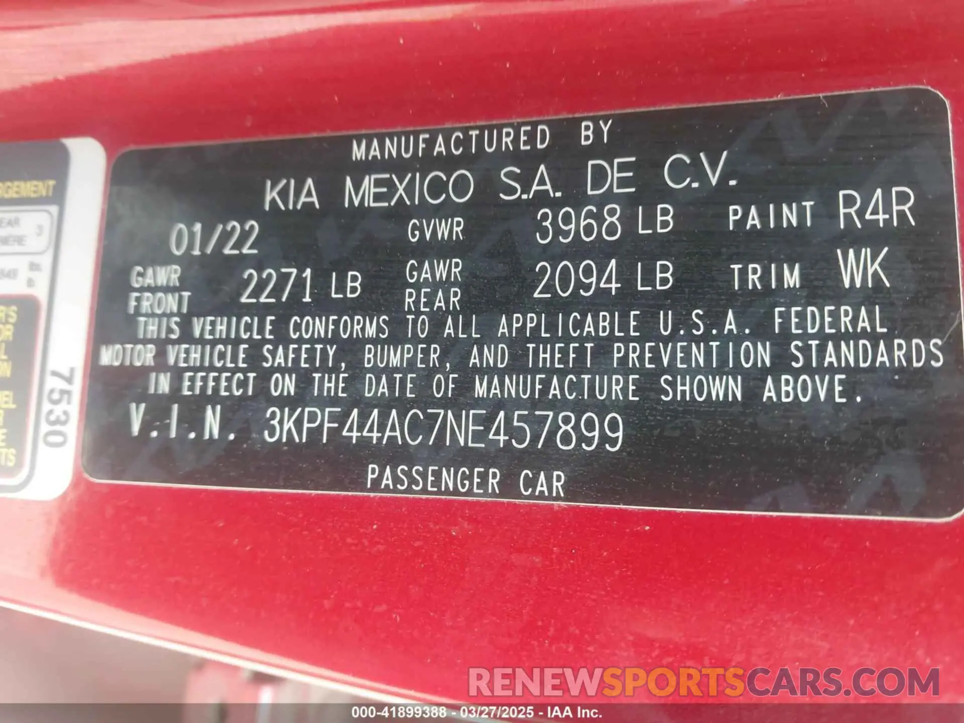 9 fotografías del automóvil dañado 3KPF44AC7NE457899 KIA FORTE 2022