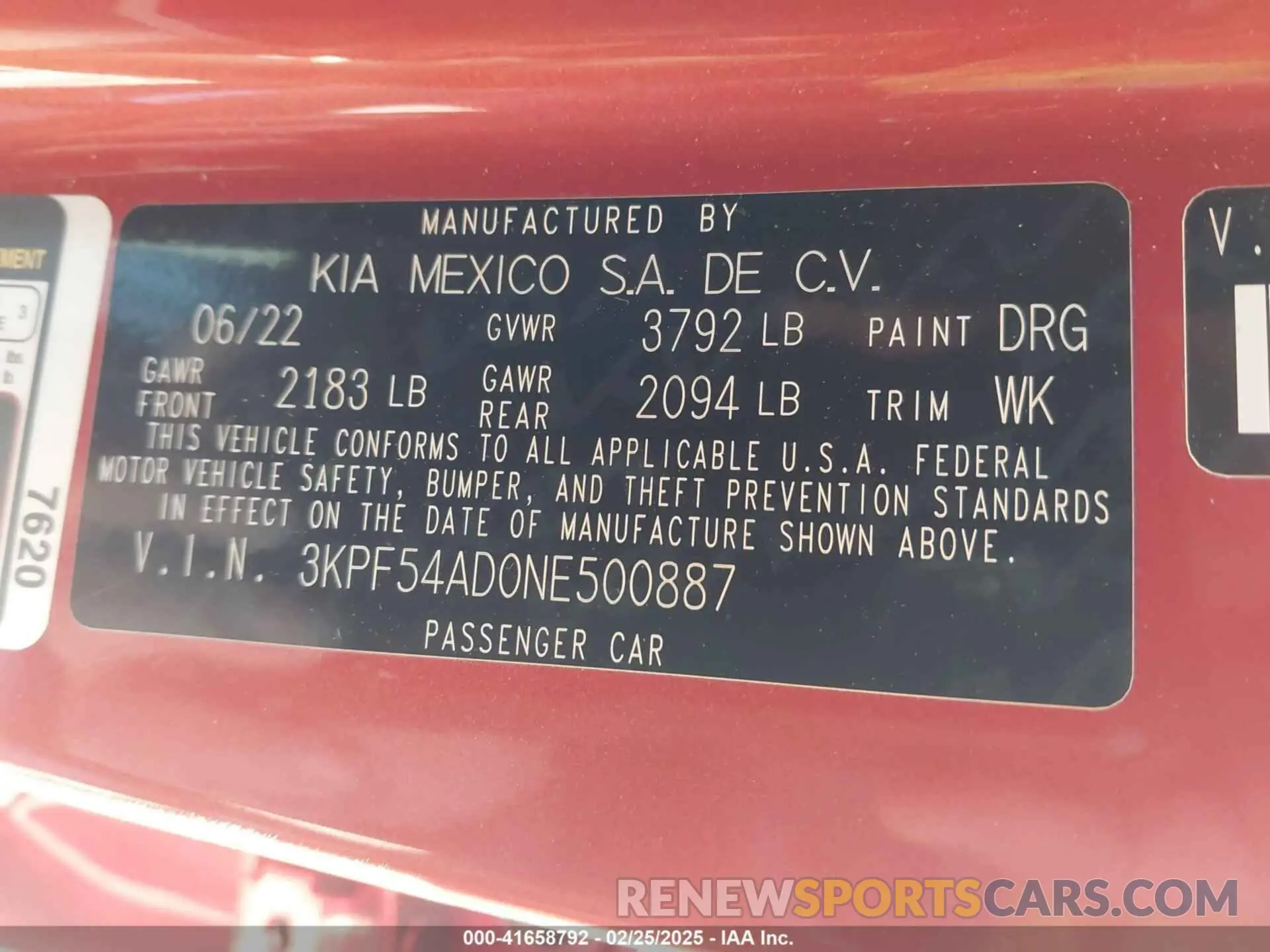 9 fotografías del automóvil dañado 3KPF54AD0NE500887 KIA FORTE 2022