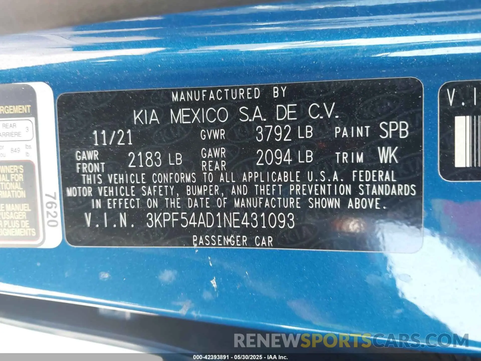 9 fotografías del automóvil dañado 3KPF54AD1NE431093 KIA FORTE 2022