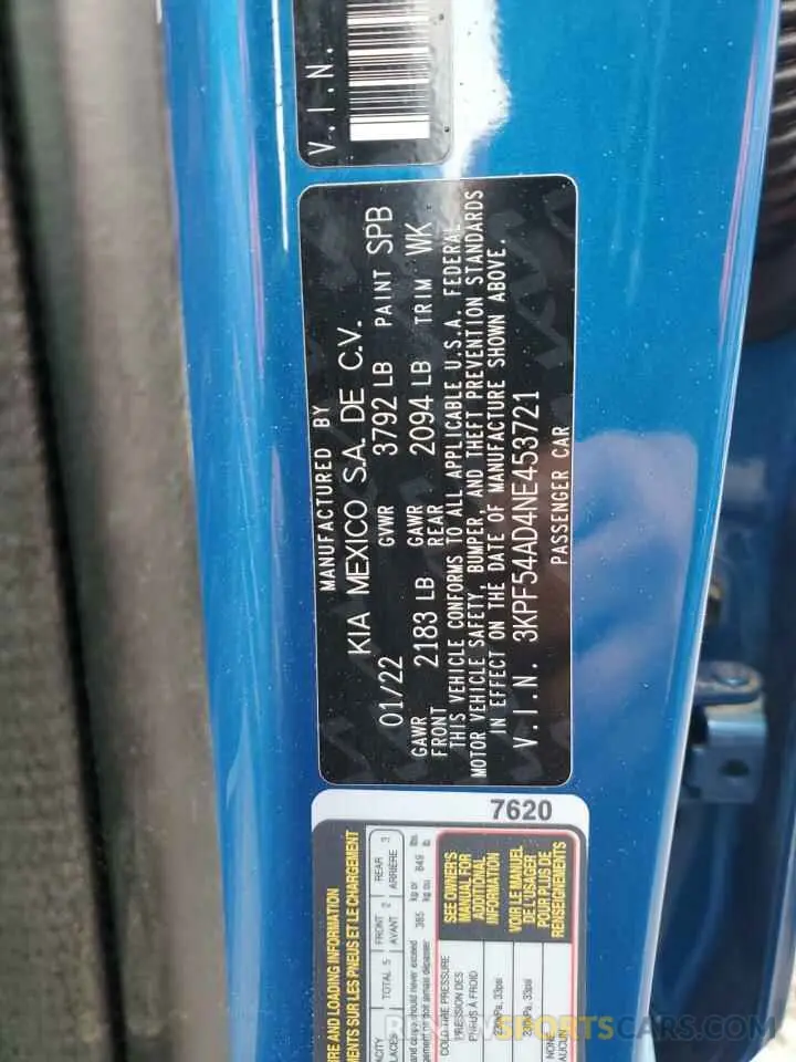 12 fotografías del automóvil dañado 3KPF54AD4NE453721 KIA FORTE 2022