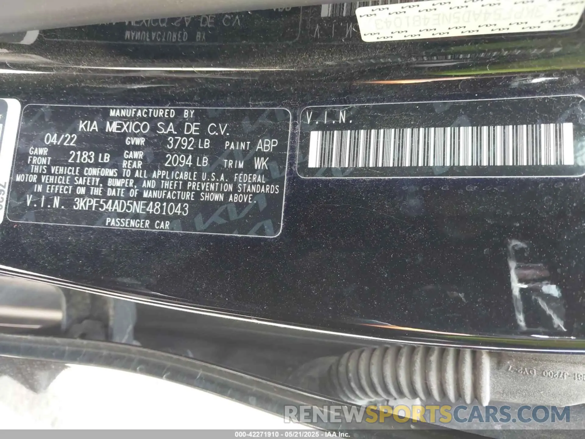 9 fotografías del automóvil dañado 3KPF54AD5NE481043 KIA FORTE 2022