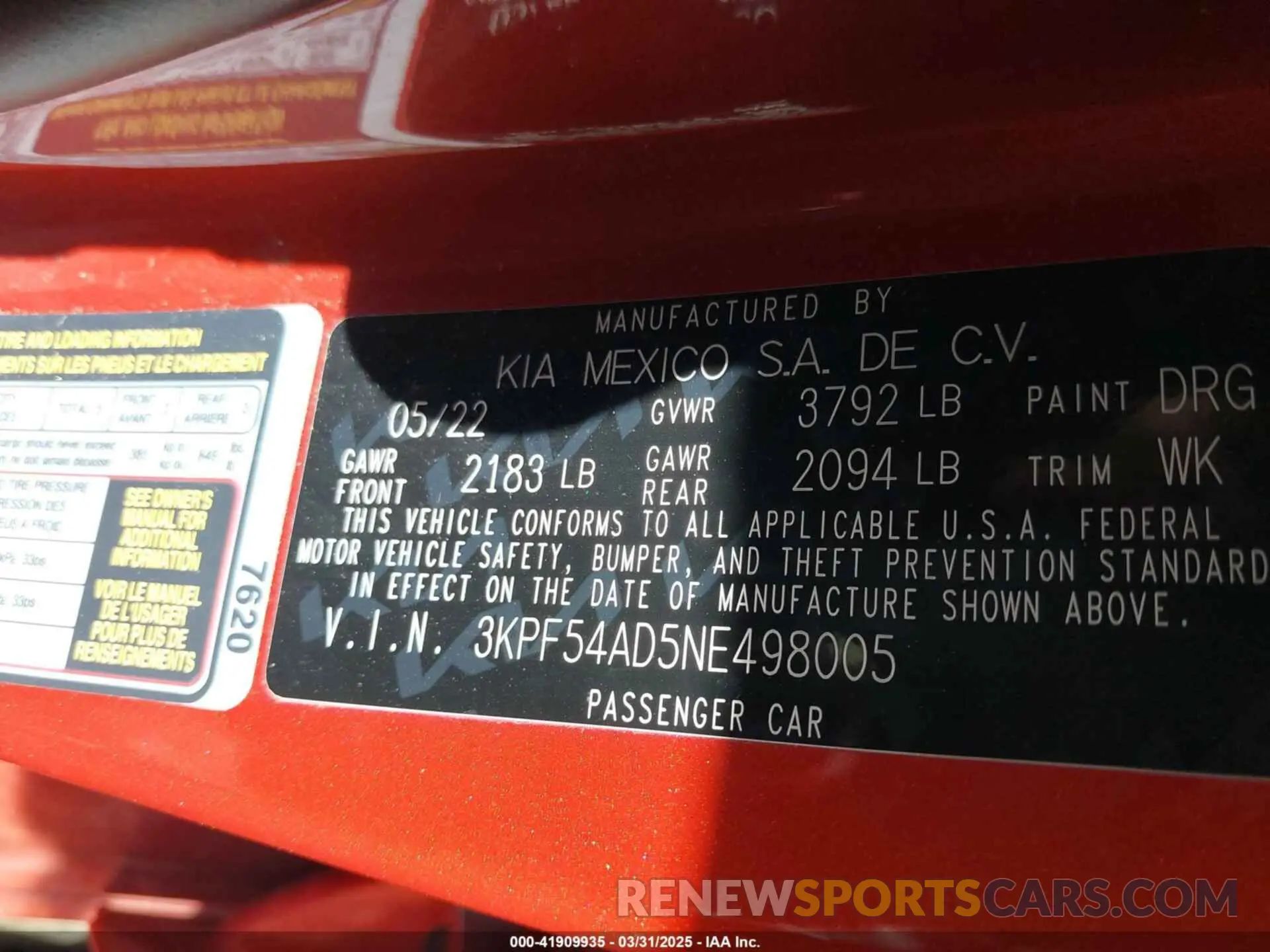 9 fotografías del automóvil dañado 3KPF54AD5NE498005 KIA FORTE 2022