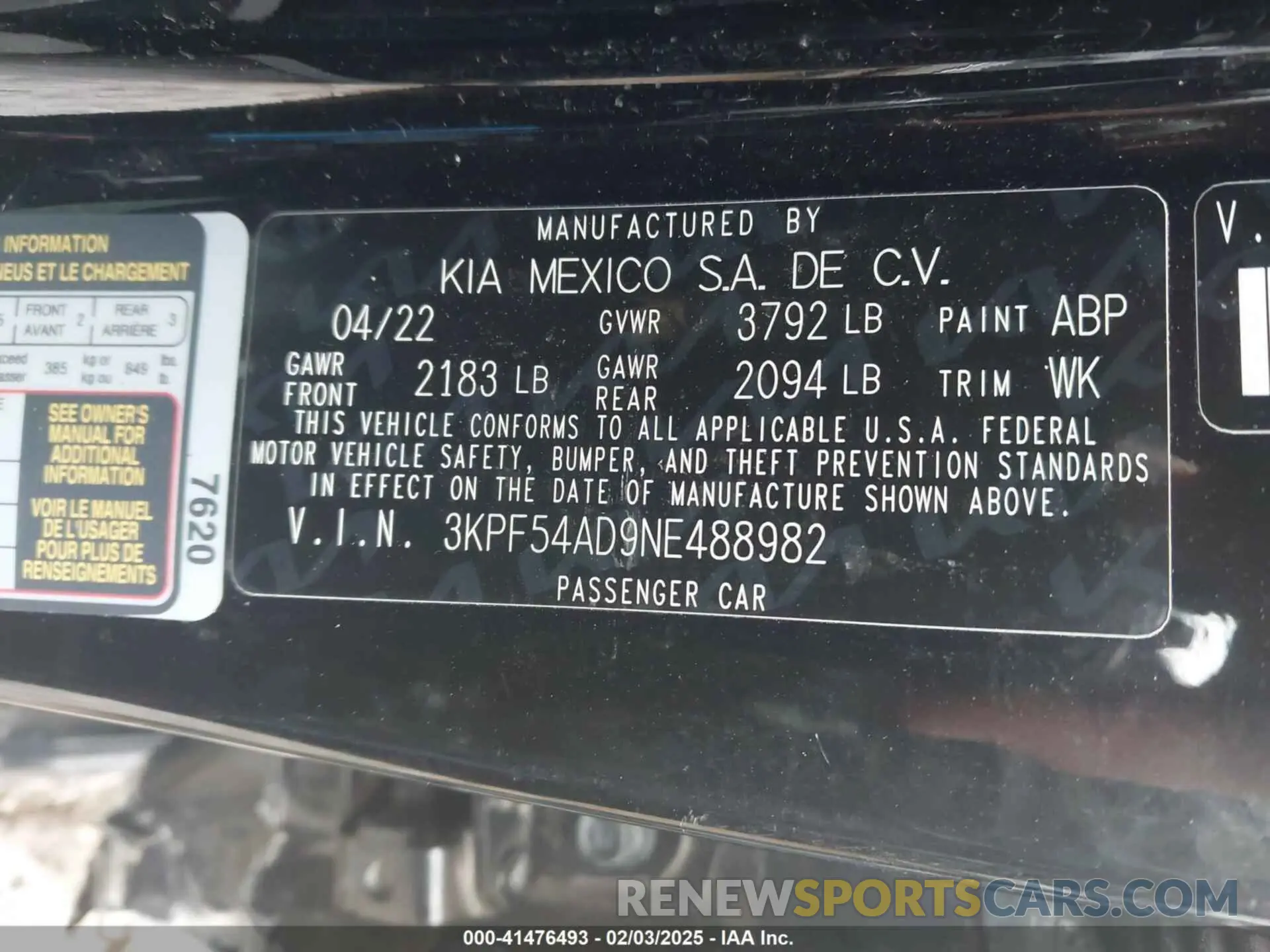 9 fotografías del automóvil dañado 3KPF54AD9NE488982 KIA FORTE 2022