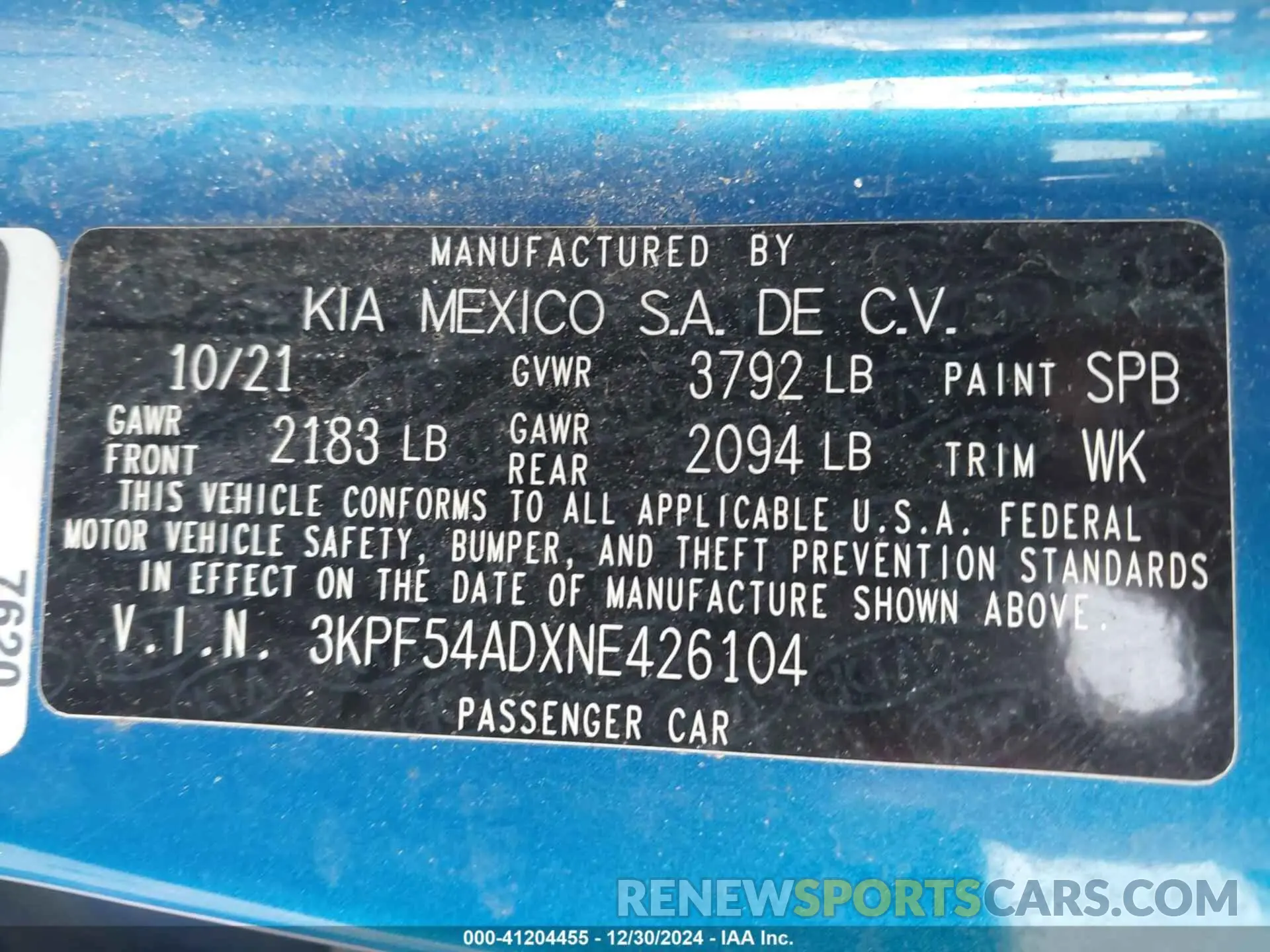 9 fotografías del automóvil dañado 3KPF54ADXNE426104 KIA FORTE 2022