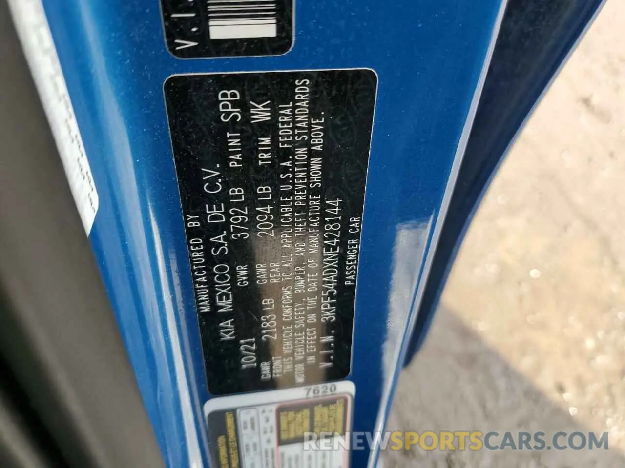 12 fotografías del automóvil dañado 3KPF54ADXNE428144 KIA FORTE 2022