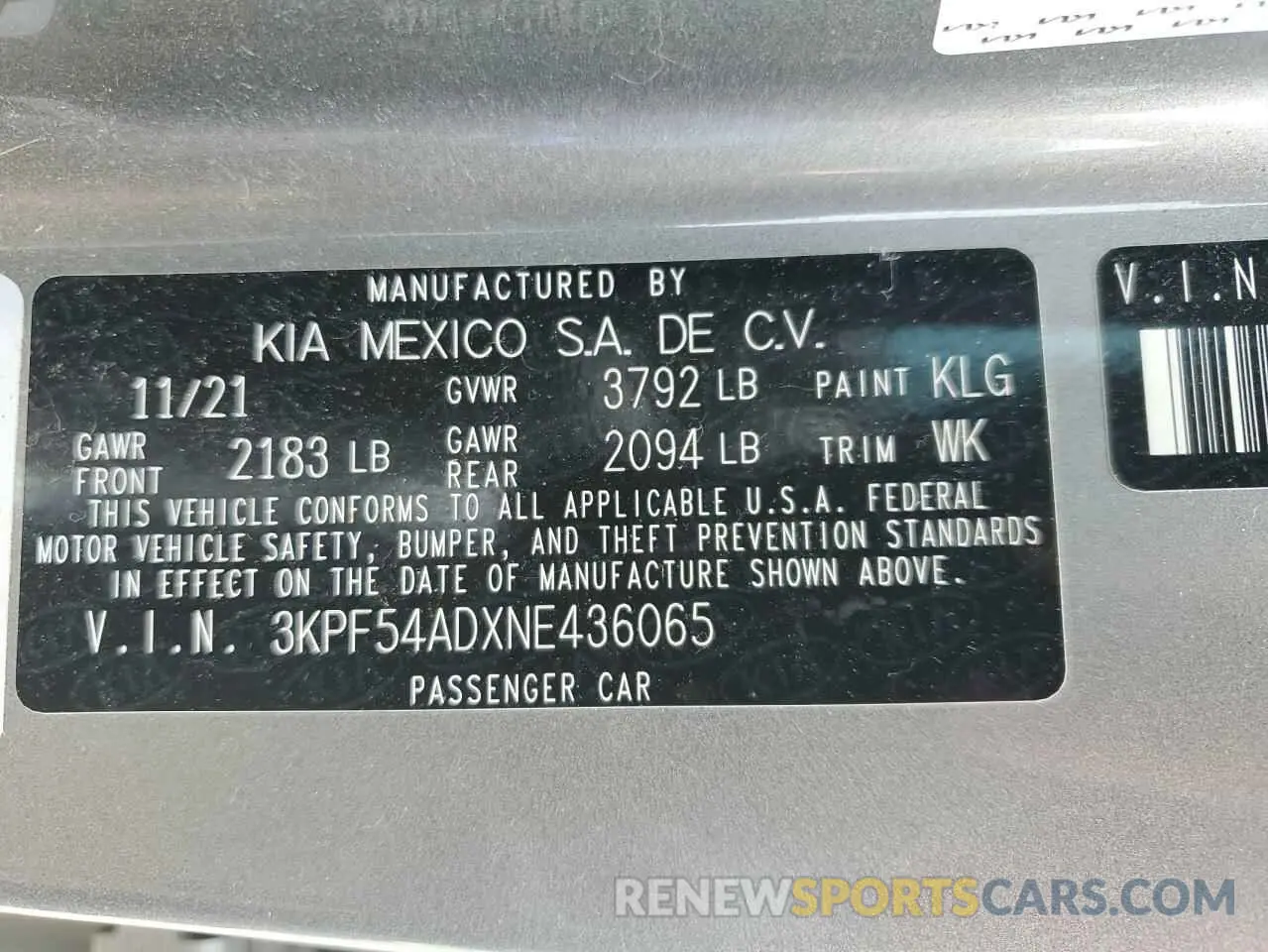 12 fotografías del automóvil dañado 3KPF54ADXNE436065 KIA FORTE 2022