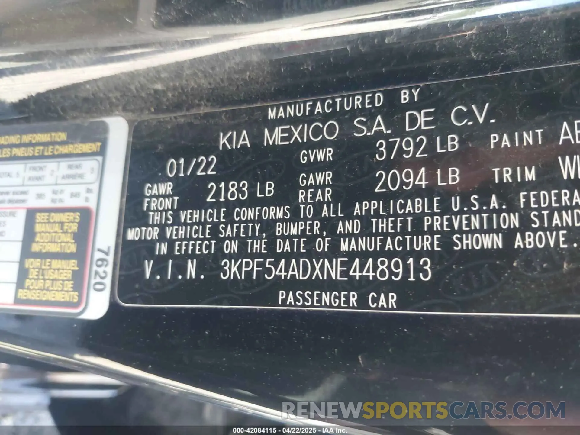 9 fotografías del automóvil dañado 3KPF54ADXNE448913 KIA FORTE 2022